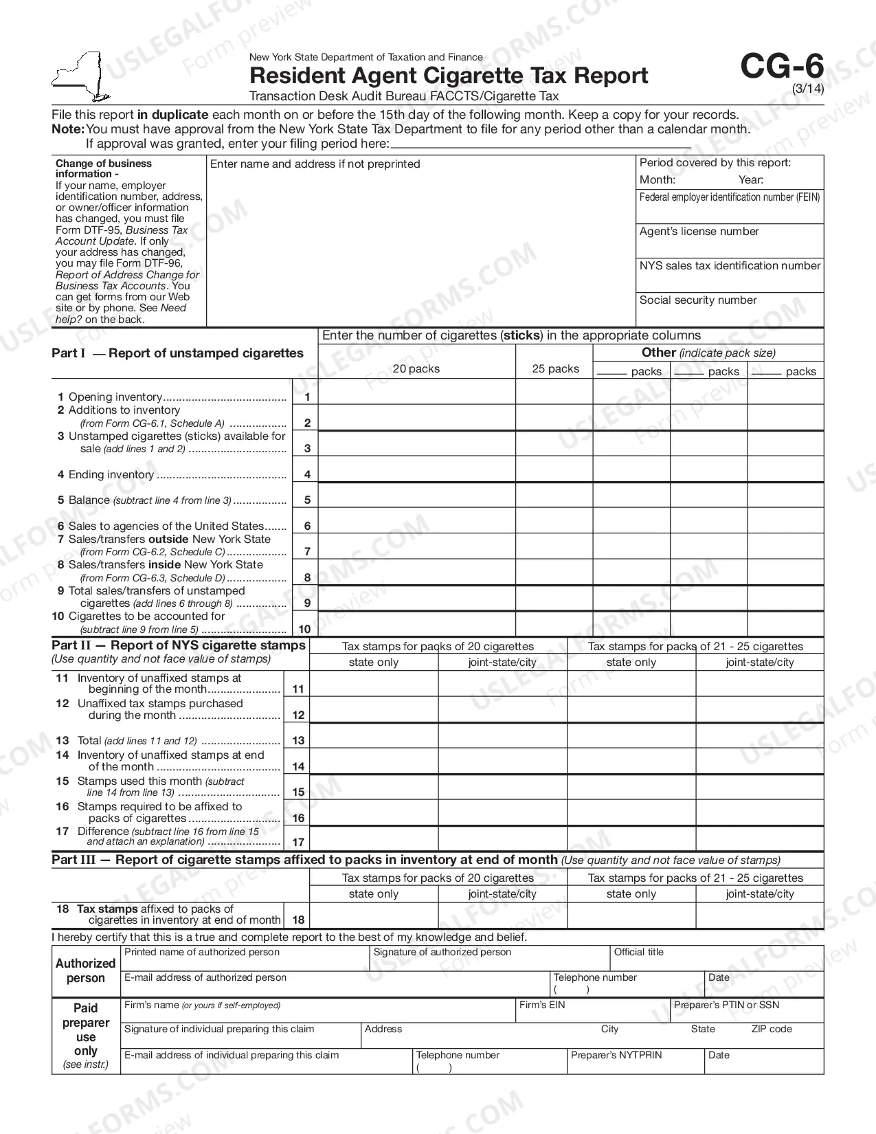 Preview Resident Agent Cigarette Tax Report