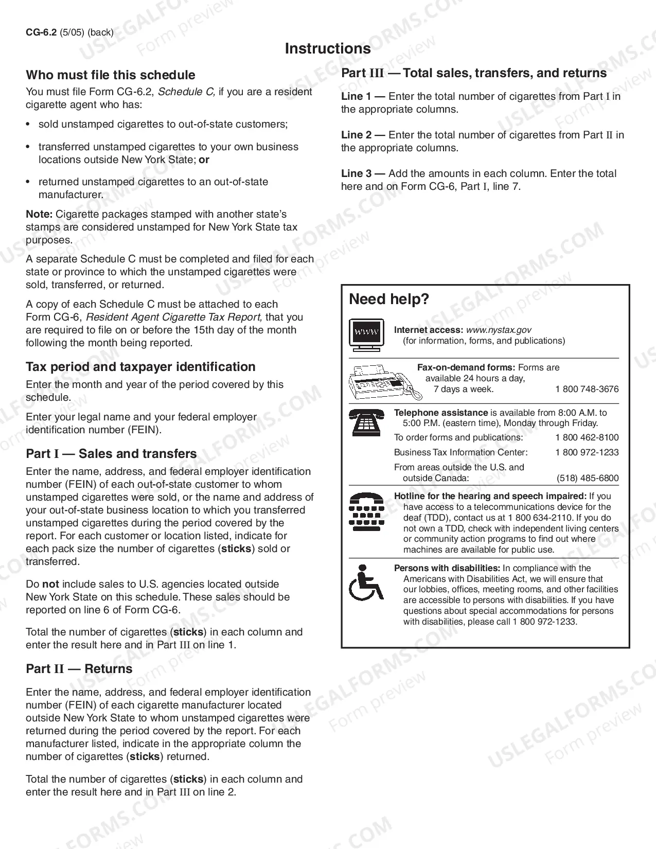 Preview Schedule C - Sales, Transfers, and Returns of Unstamped Cigarettes Outside New York State