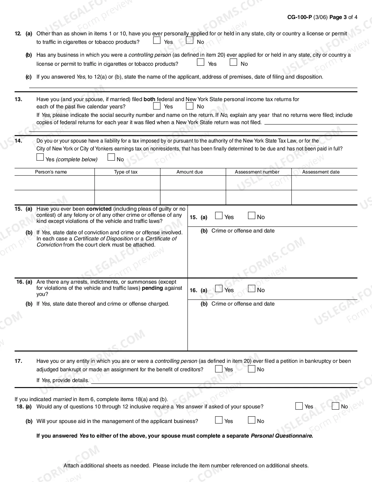 Preview Personal Questionnaire