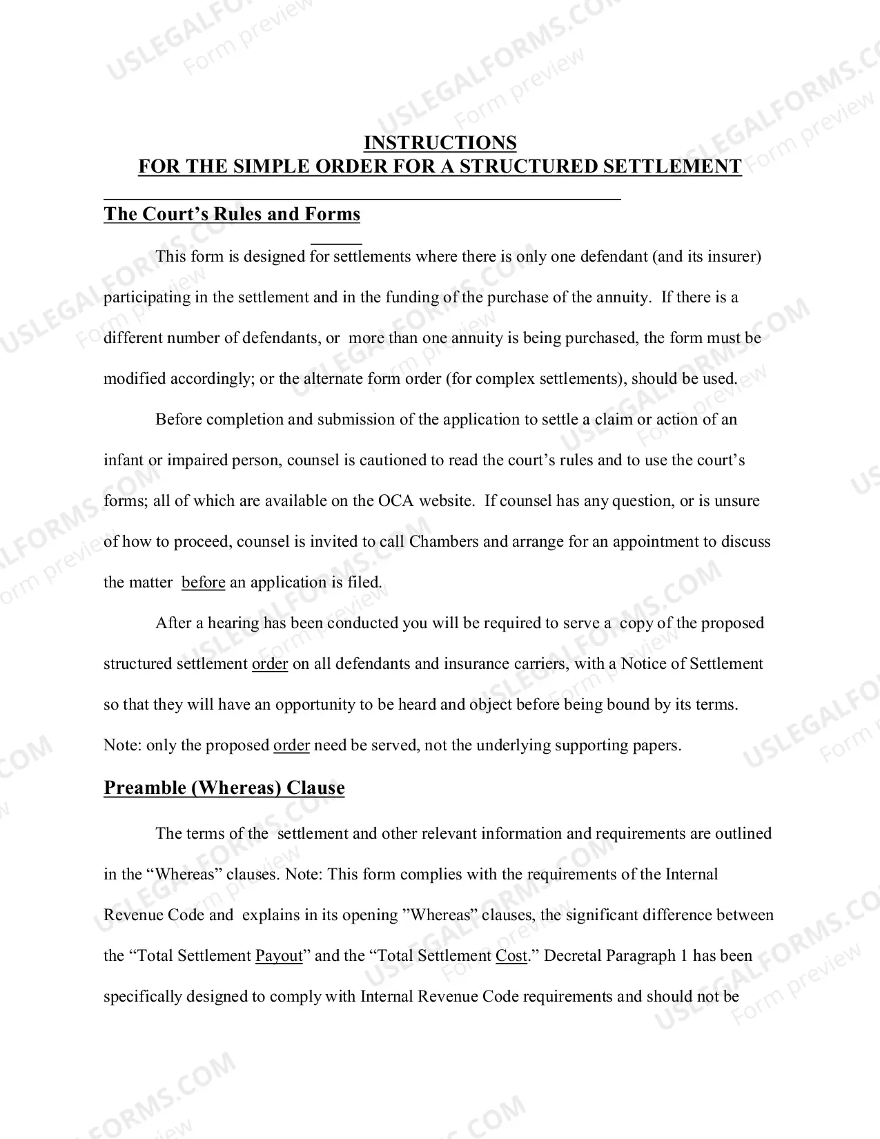 Preview Simple Order for a Structured Settlement (With Instructions)