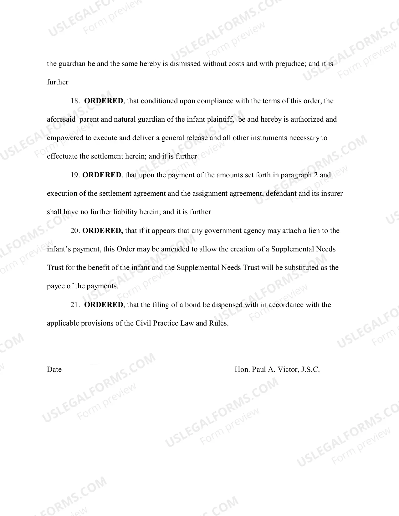 Preview Simple Order for a Structured Settlement (With Instructions)