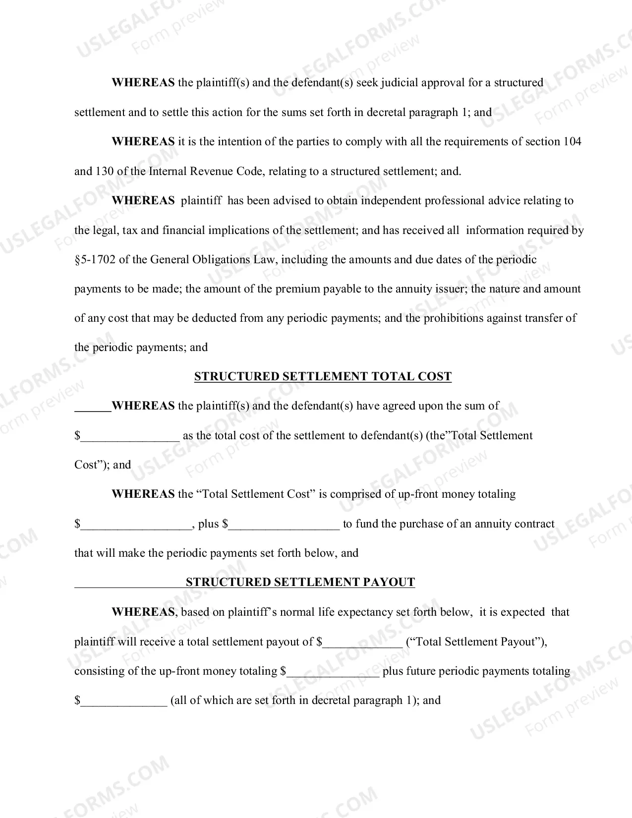Preview Complex Order for a Structured Settlement (With Instructions)