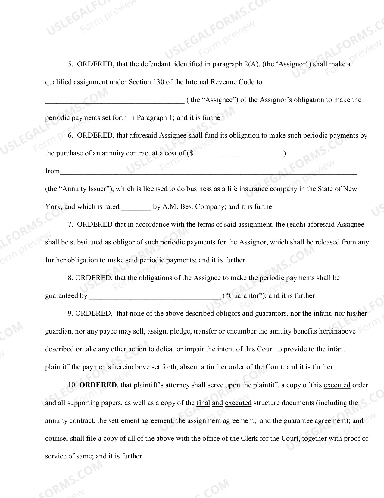 Preview Complex Order for a Structured Settlement (With Instructions)