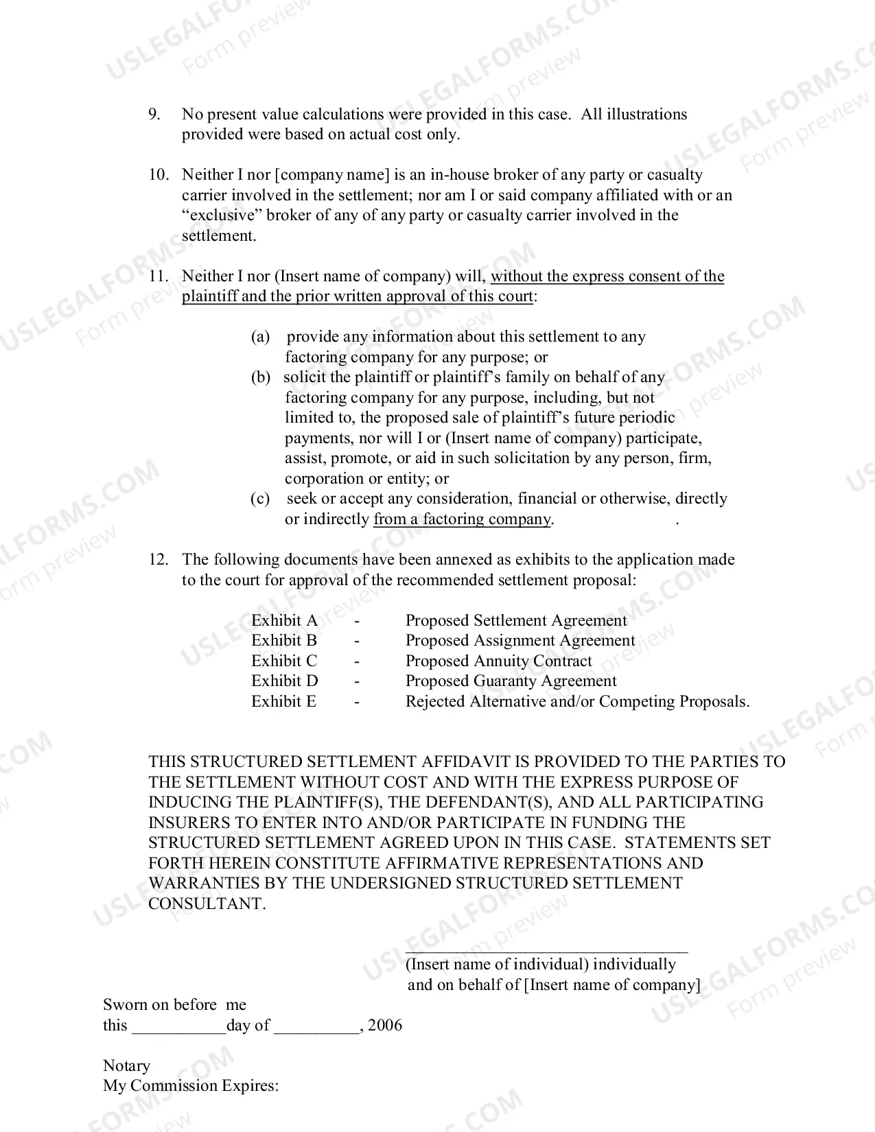 Preview Broker's Affidavit for a Structured Settlement