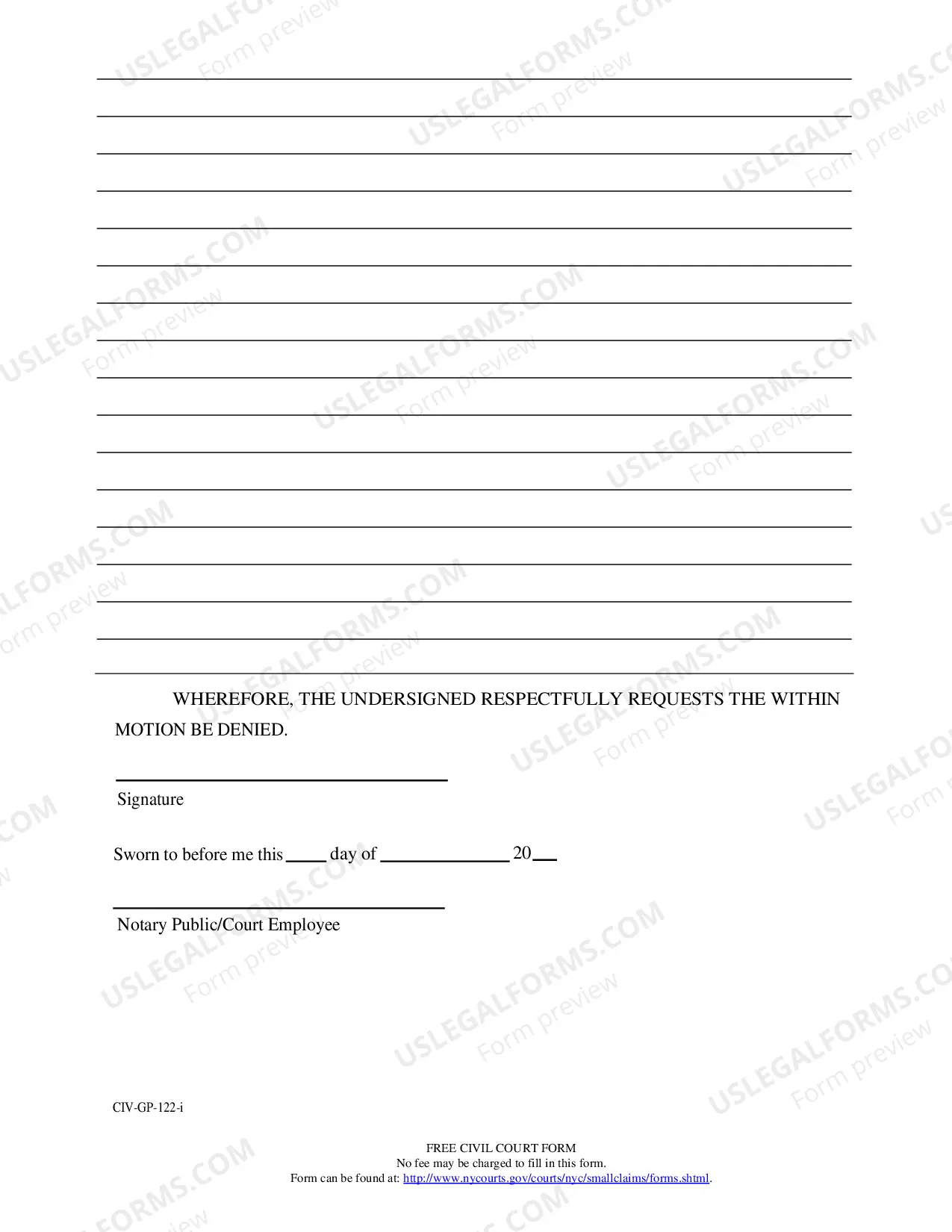 Preview Affidavit in Opposition (CIV-GP-122)