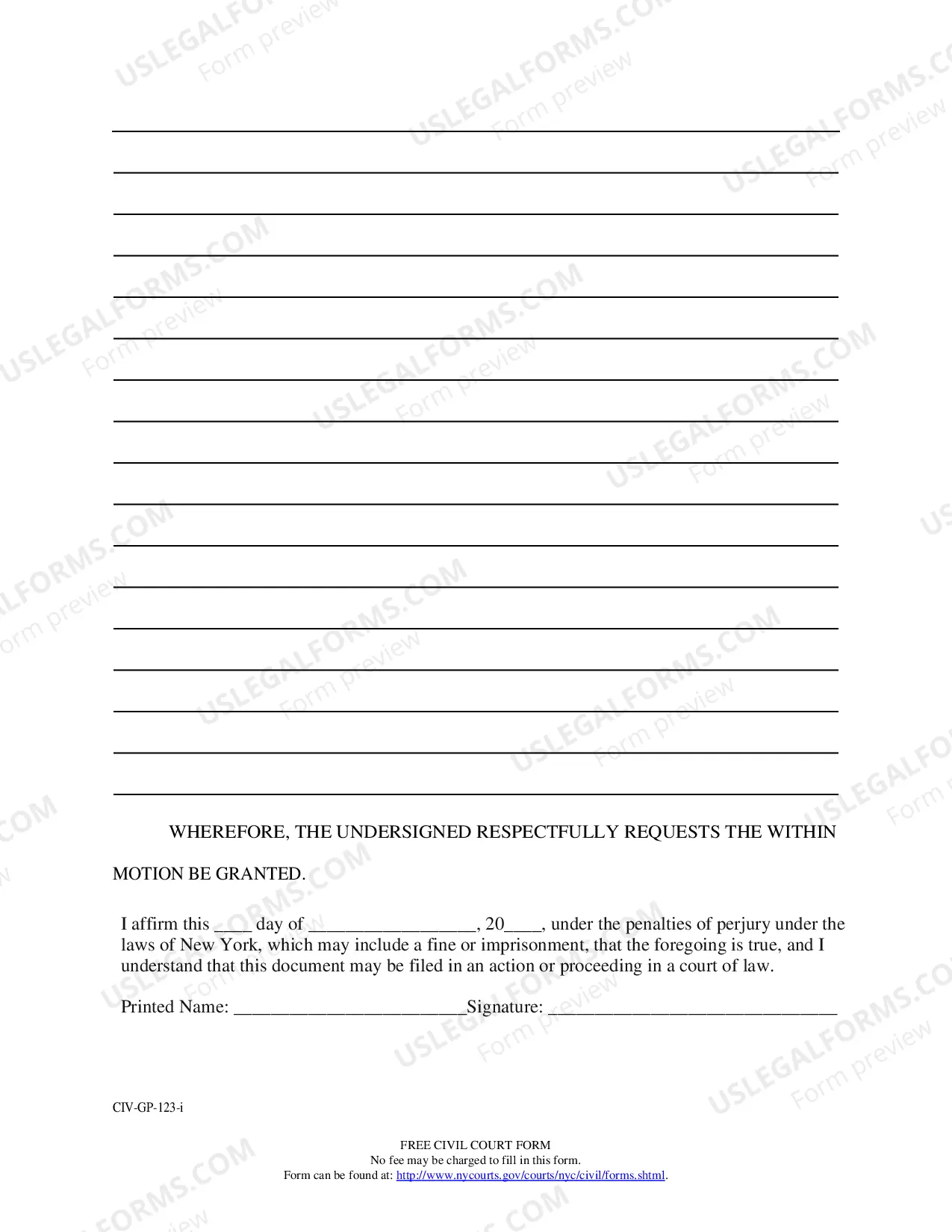 Preview Reply Affidavit (CIV-GP-123)