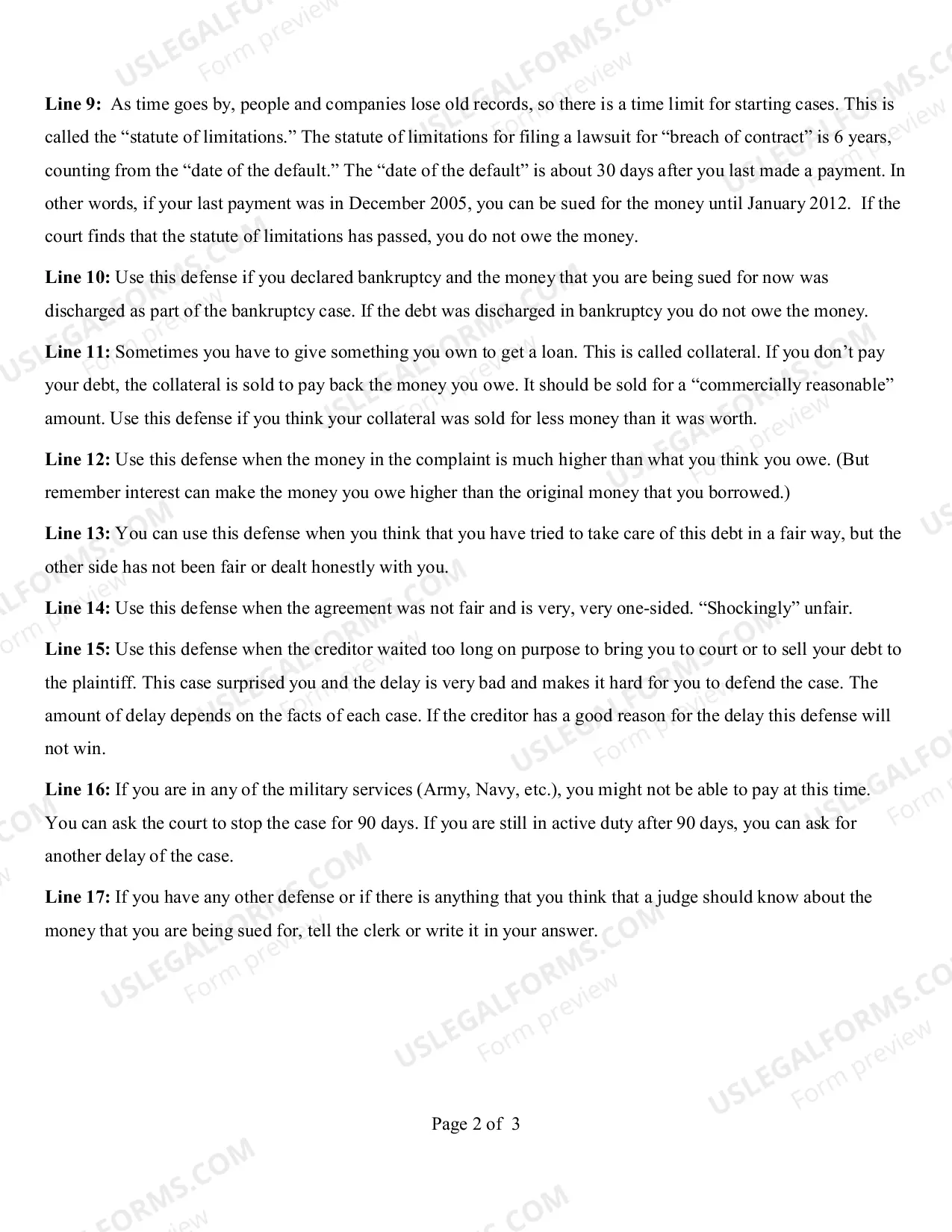 Preview Information on Answering an Action for Money Only