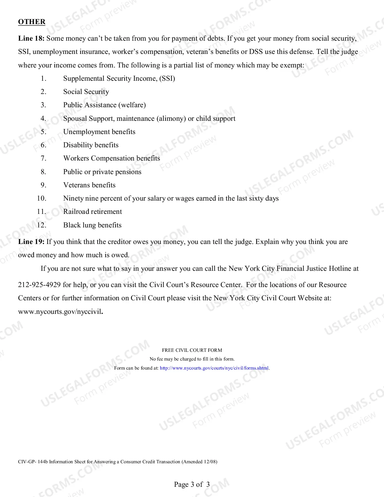 Preview Information on Answering an Action for Money Only