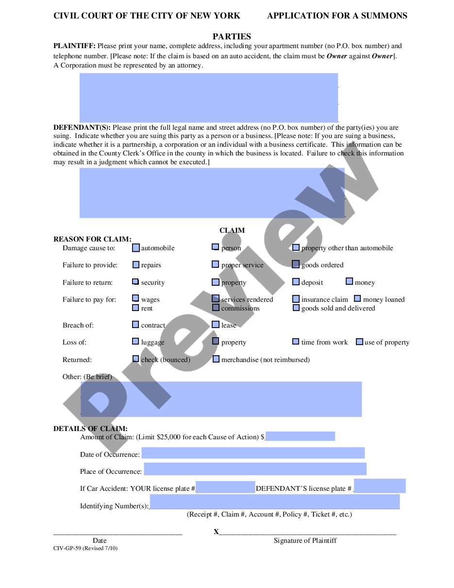 form Application for A Summons preview