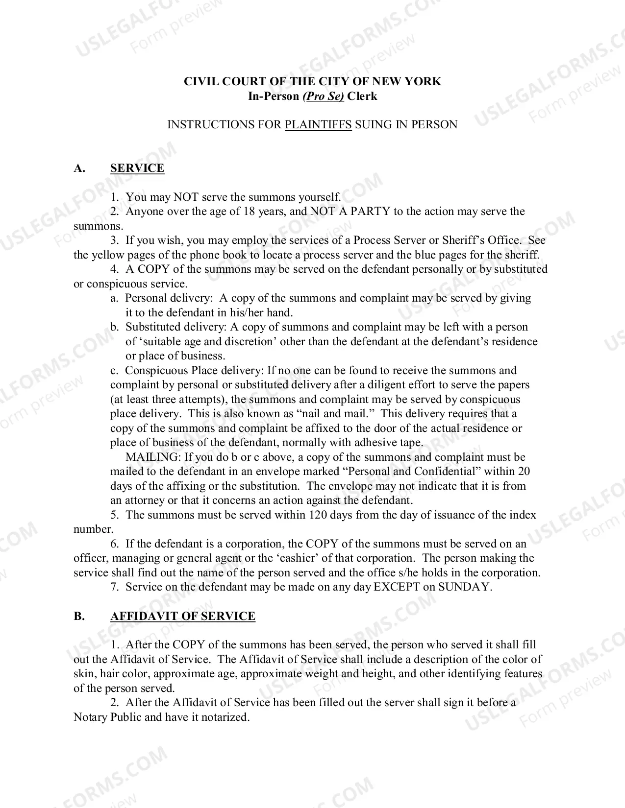 Preview Instructions for Plaintiffs Suing in Person (CIV-GP-60)