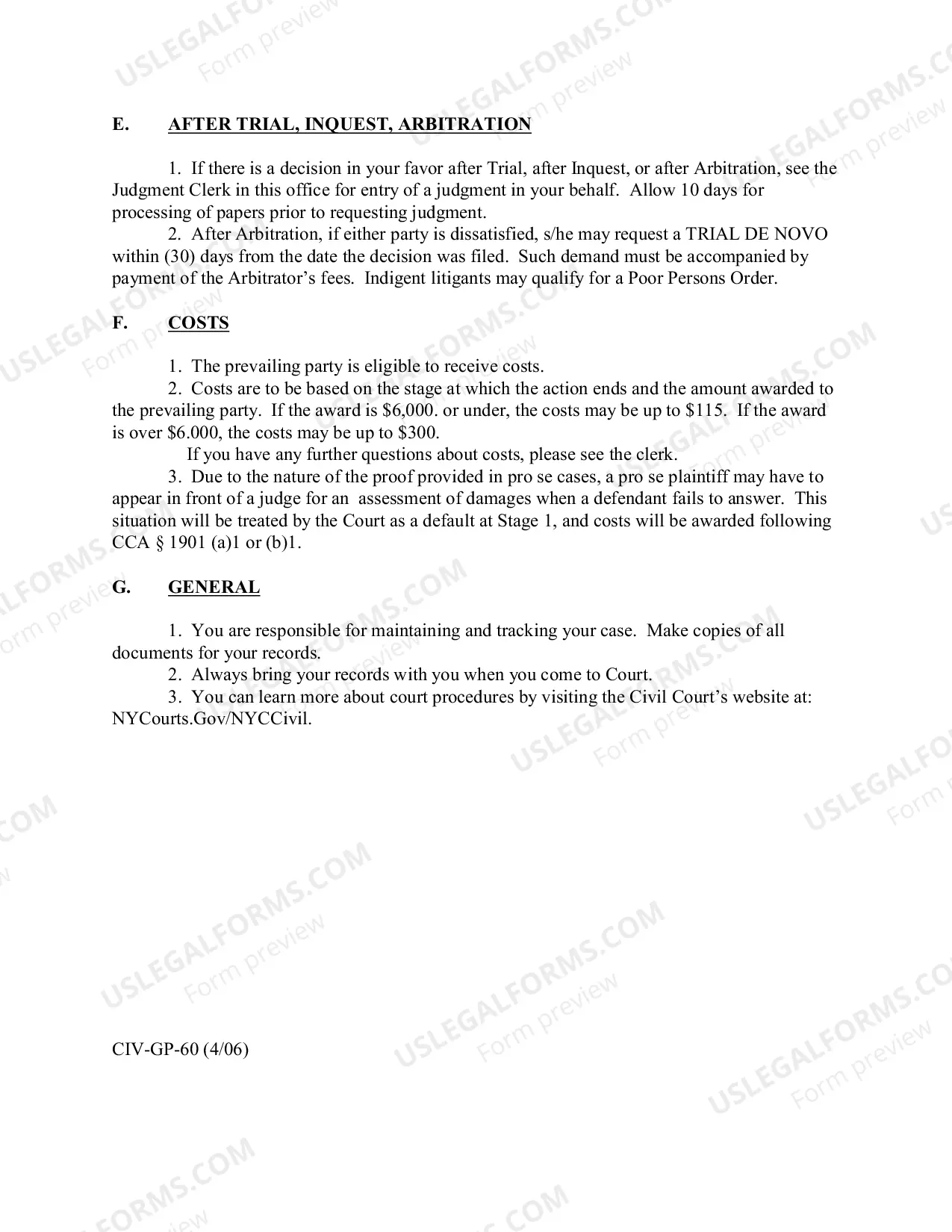 Preview Instructions for Plaintiffs Suing in Person (CIV-GP-60)