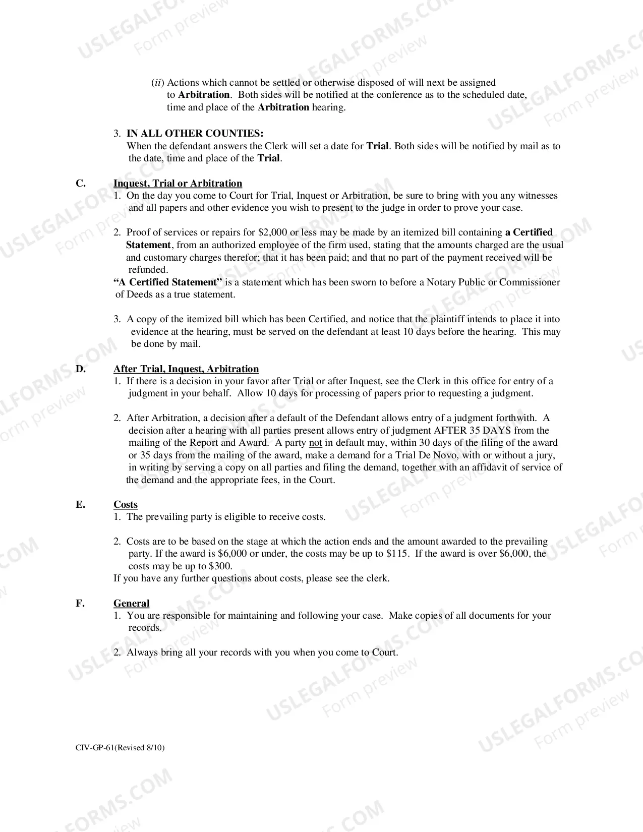 Preview Instructions for Answering In Person (CIV-GP-61)