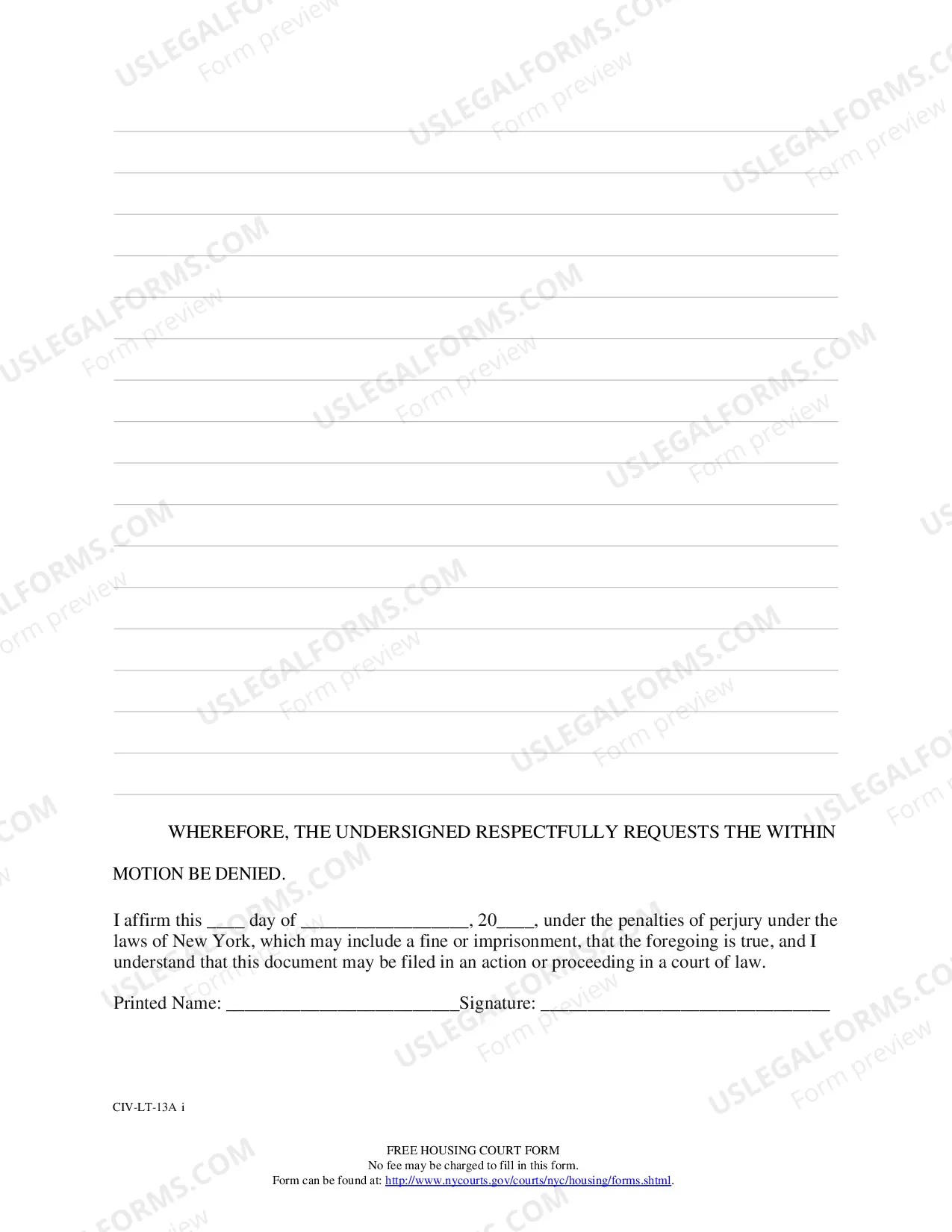 Preview Affidavit in Opposition (CIV-LT-13A)