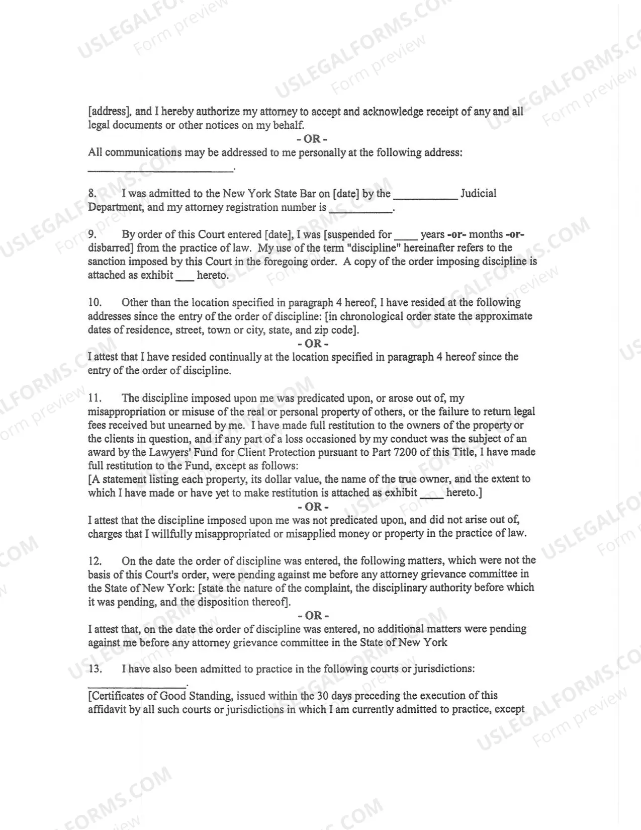 Preview Affidavit In Support of Application For Reinstatement (Disbarment Over 6 Months)