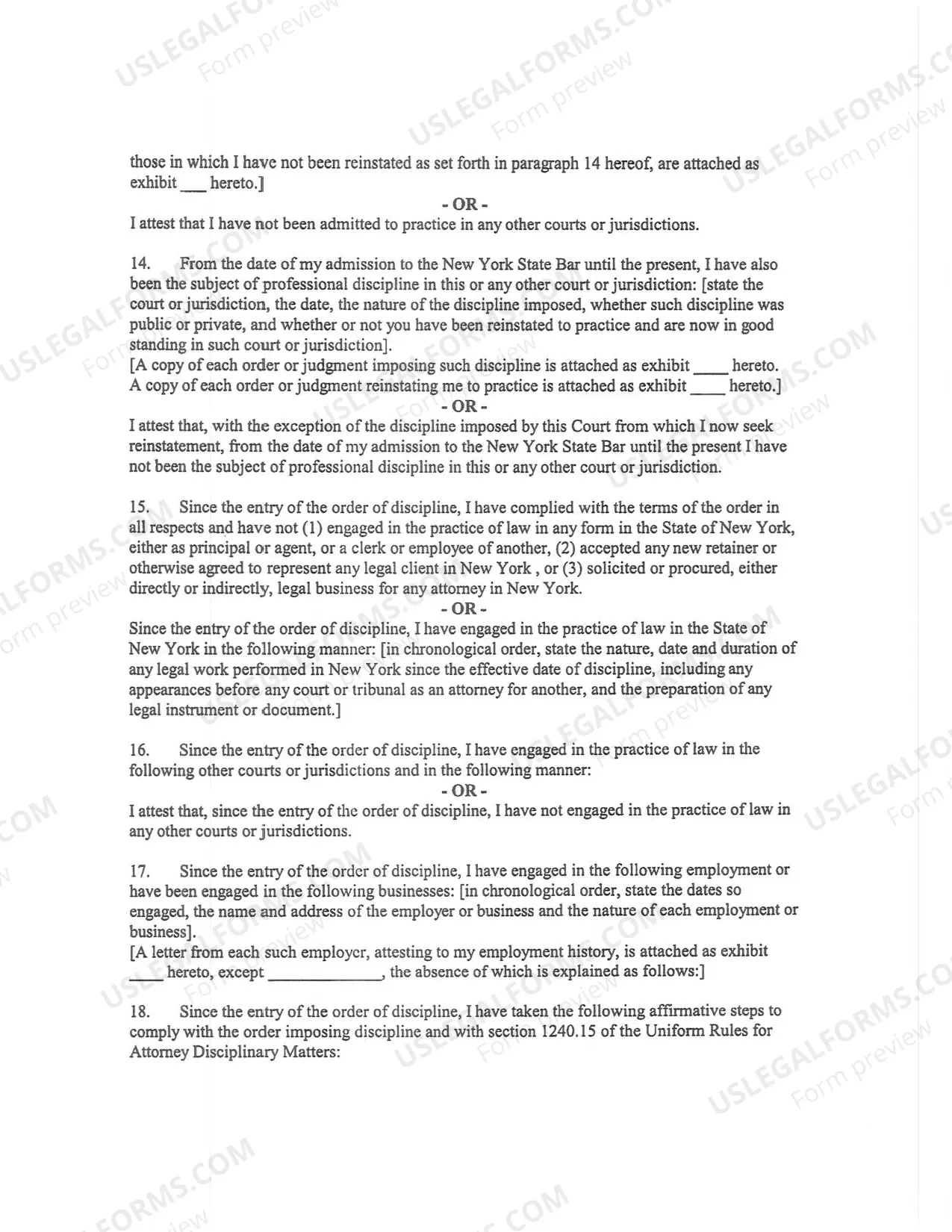 Preview Affidavit In Support of Application For Reinstatement (Disbarment Over 6 Months)