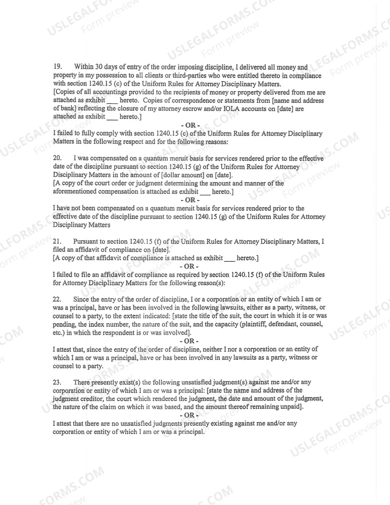 Preview Affidavit In Support of Application For Reinstatement (Disbarment Over 6 Months)