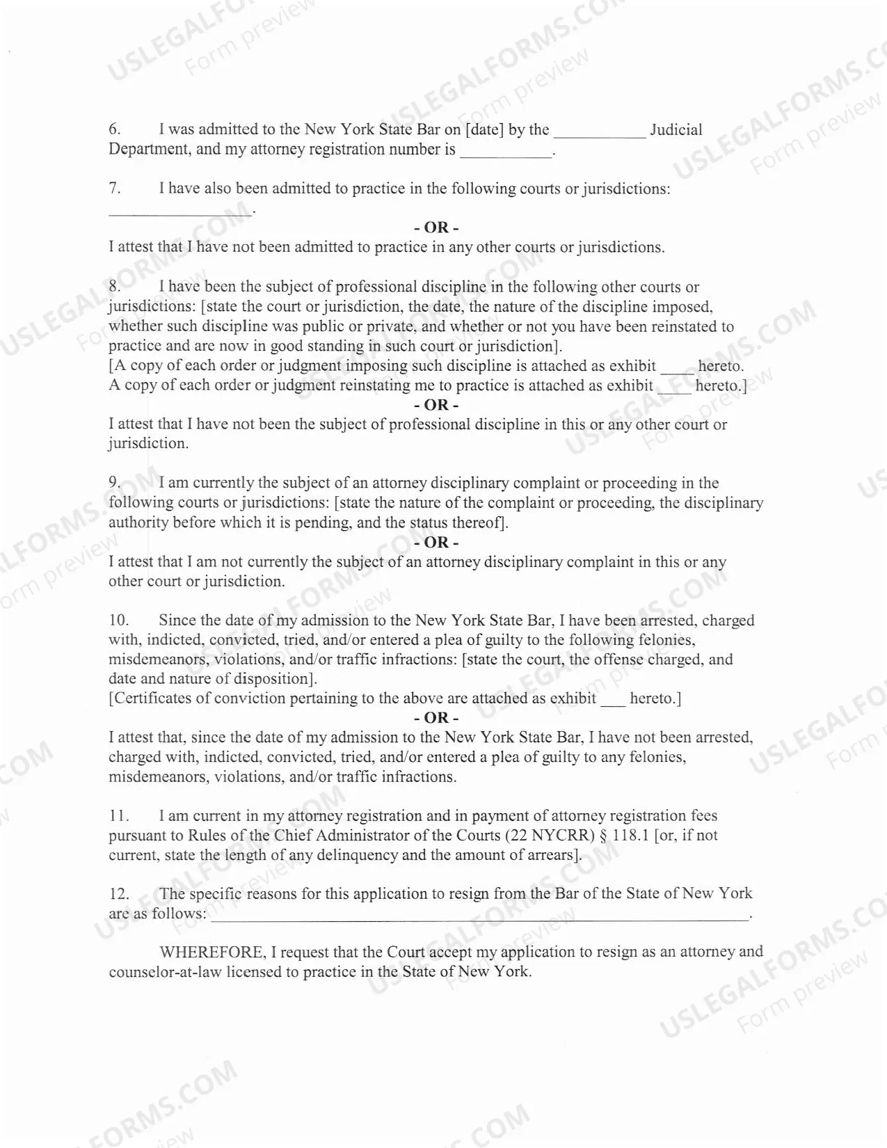 Preview Affidavit In Support of Application To Resign Non-Disciplinary