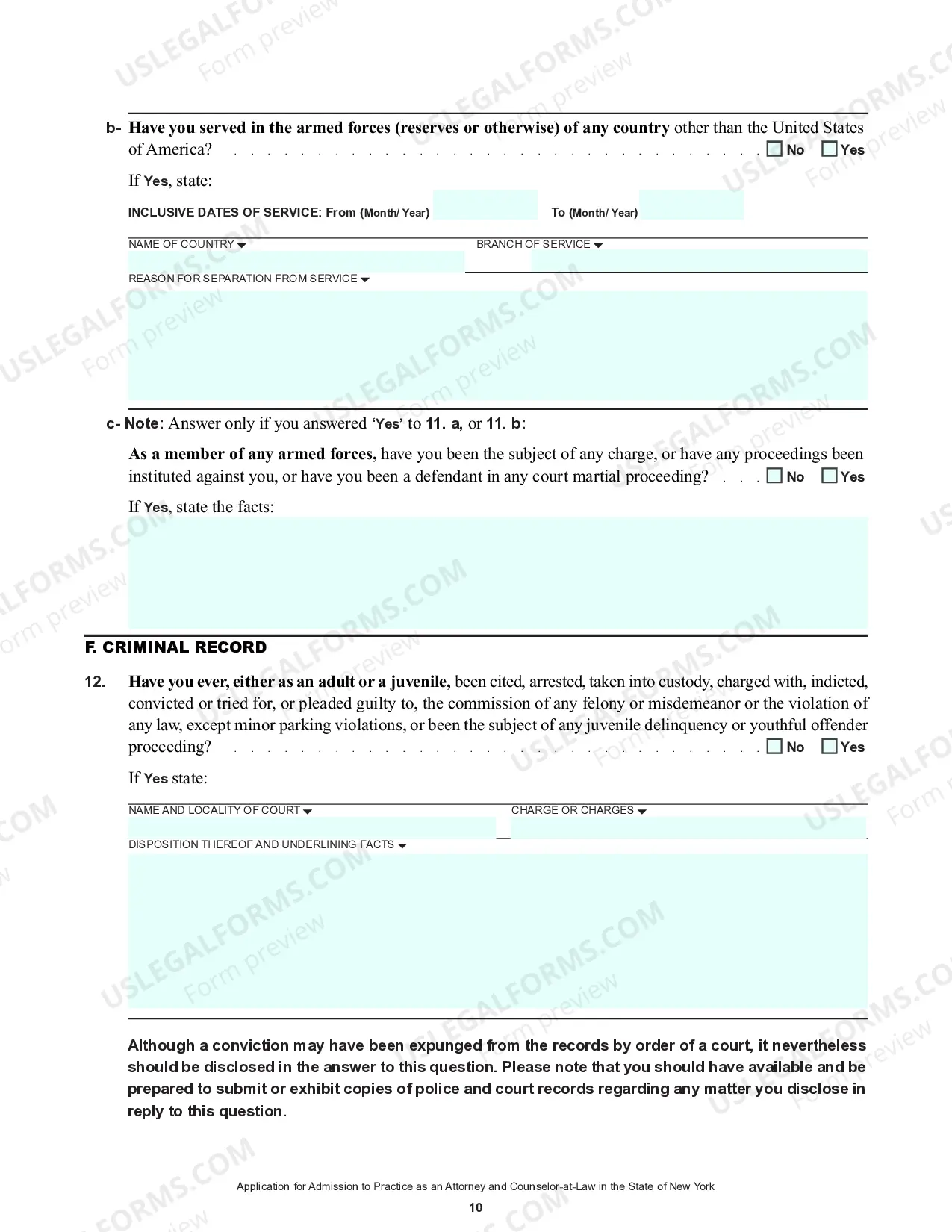 Preview Application For Admission To Practice As Attorney And Counselor-At-Law (Forms)