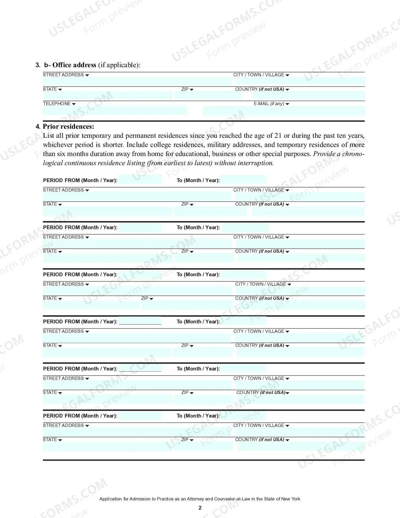Preview Application For Admission To Practice As Attorney And Counselor-At-Law (Forms)