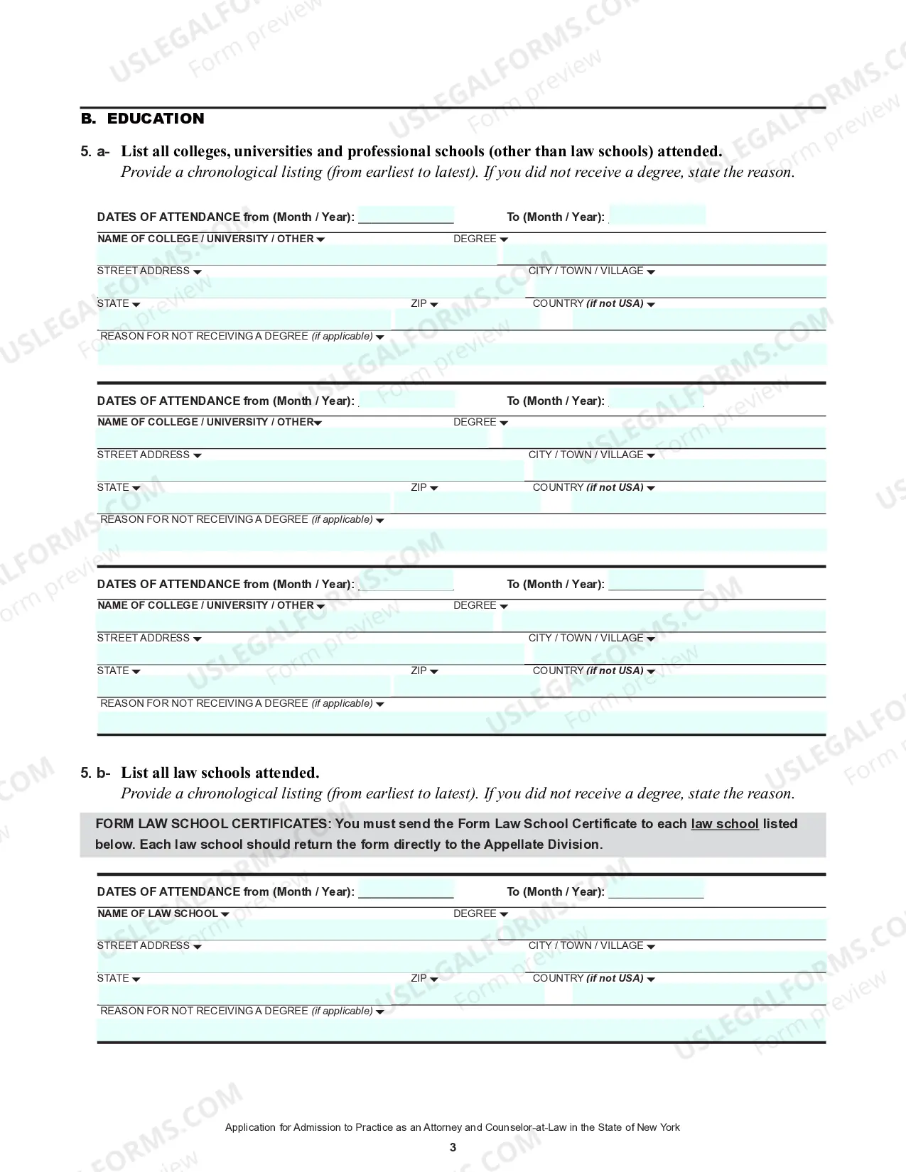 Preview Application For Admission To Practice As Attorney And Counselor-At-Law (Forms)