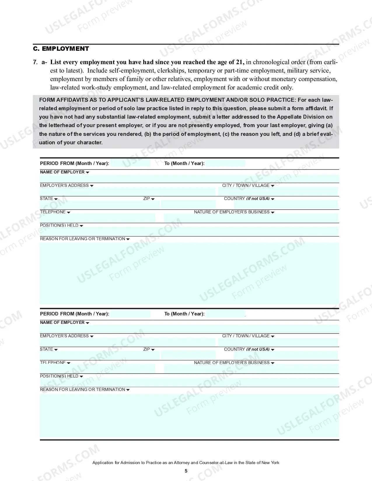Preview Application For Admission To Practice As Attorney And Counselor-At-Law (Forms)