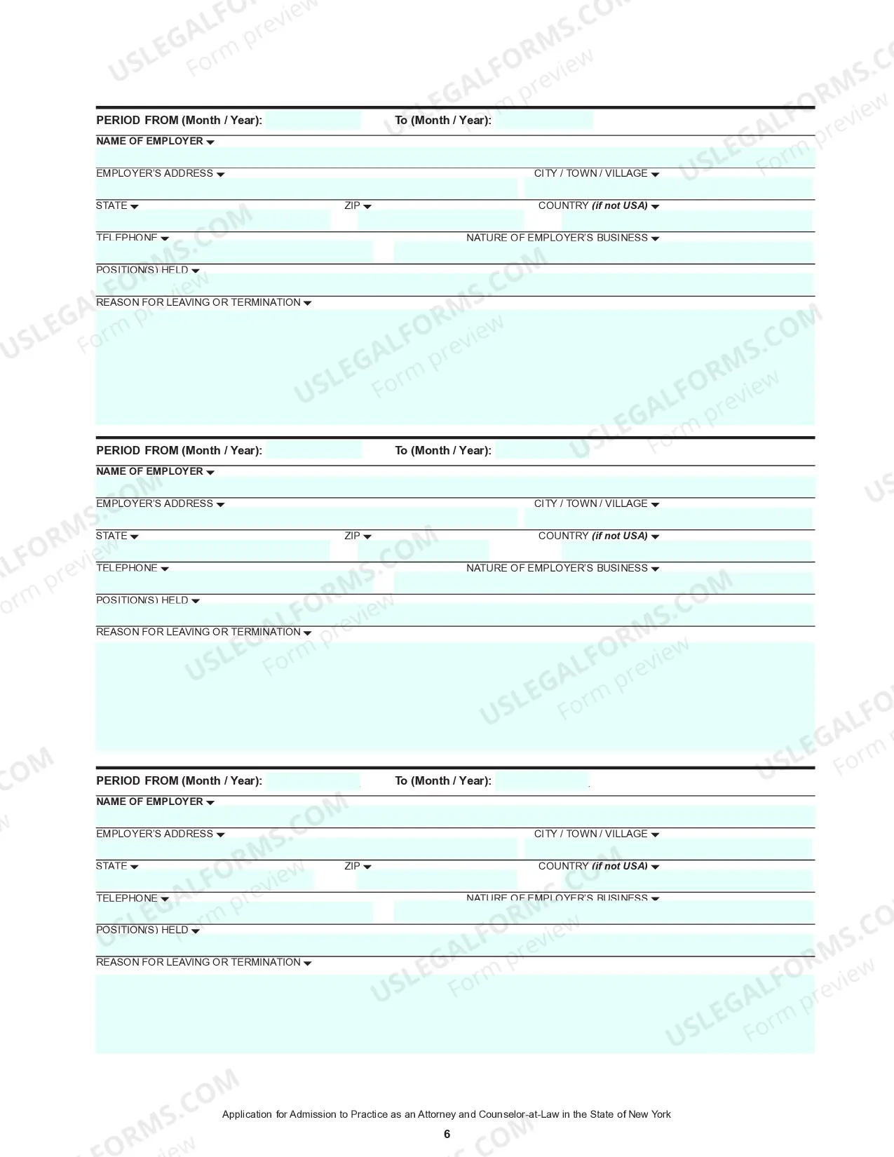 Preview Application For Admission To Practice As Attorney And Counselor-At-Law (Forms)
