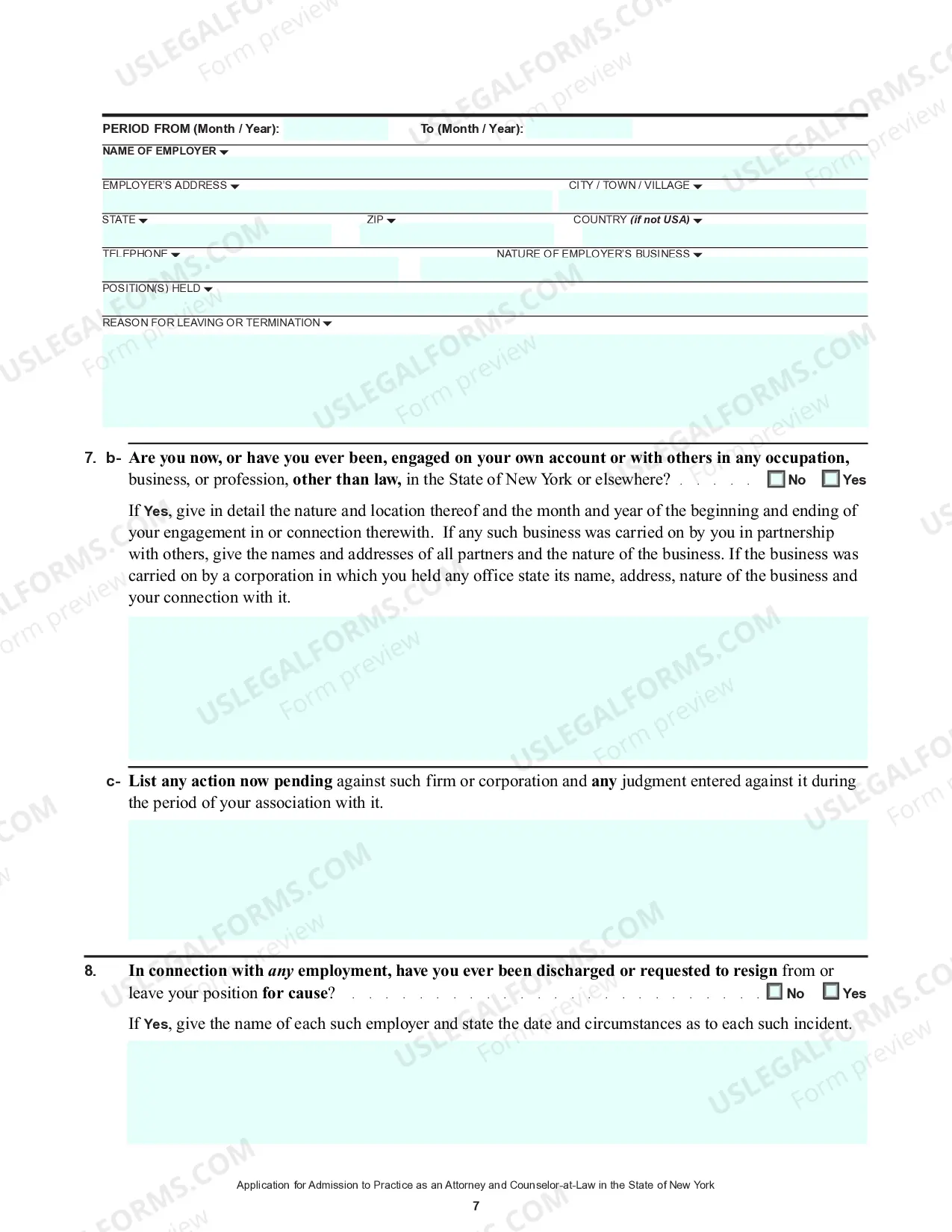 Preview Application For Admission To Practice As Attorney And Counselor-At-Law (Forms)