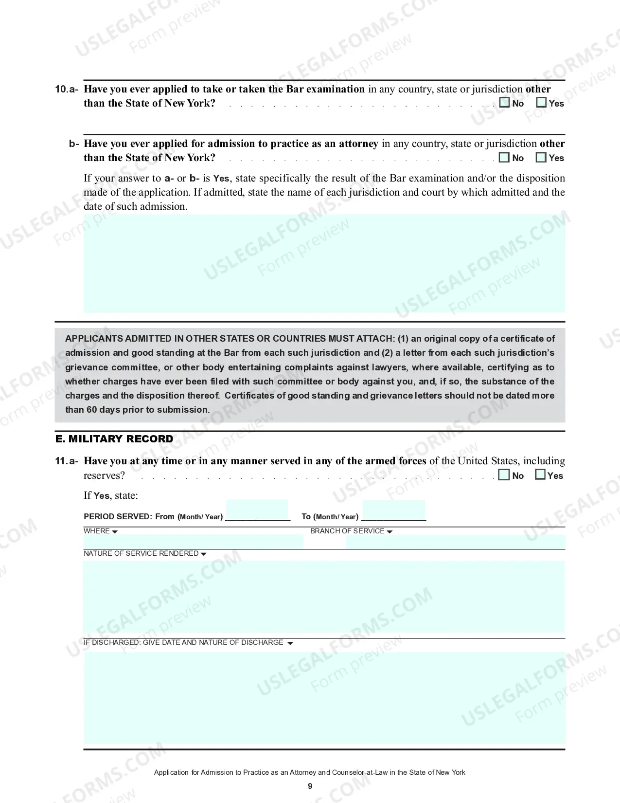 Preview Application For Admission To Practice As Attorney And Counselor-At-Law (Forms)