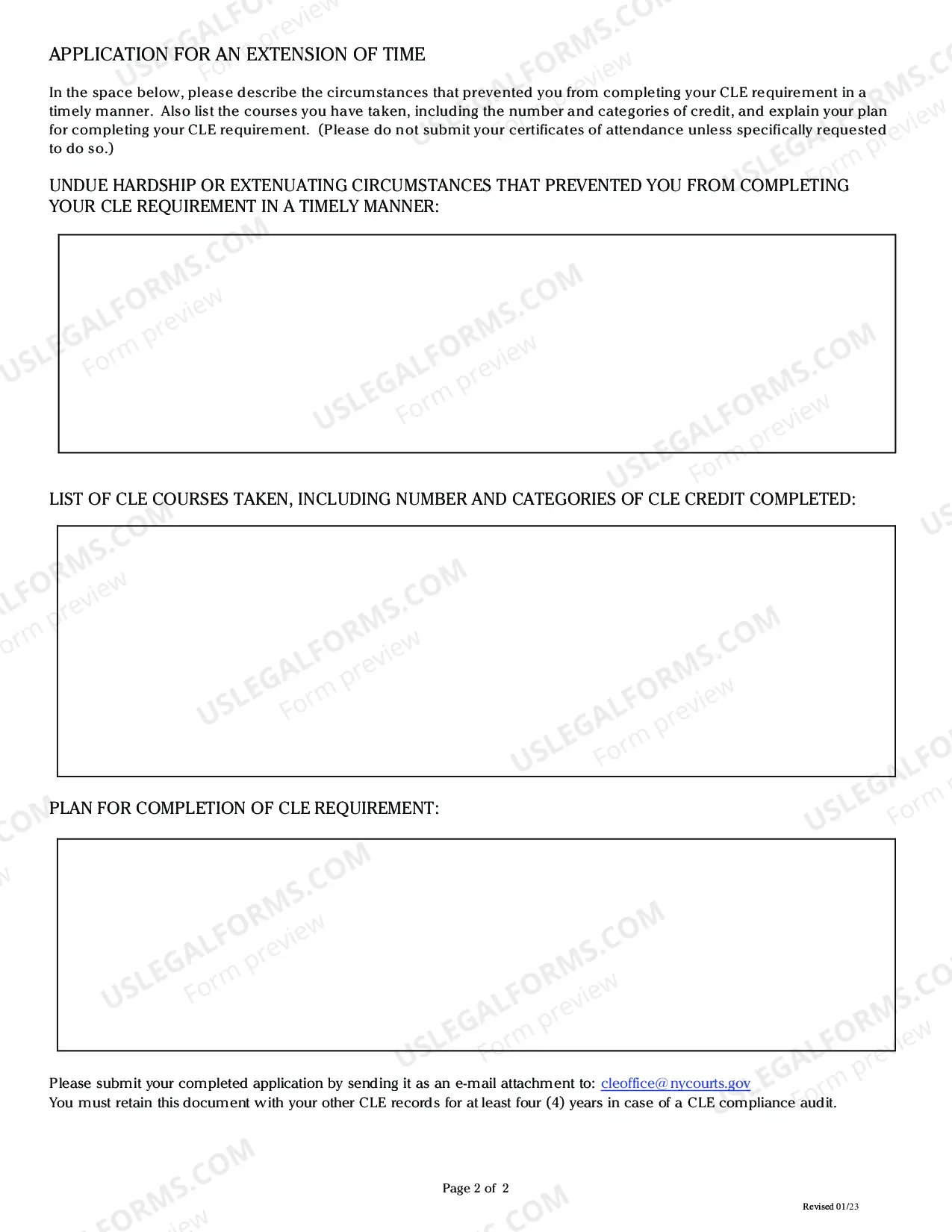 Preview Application For Extension of Time (CLE)