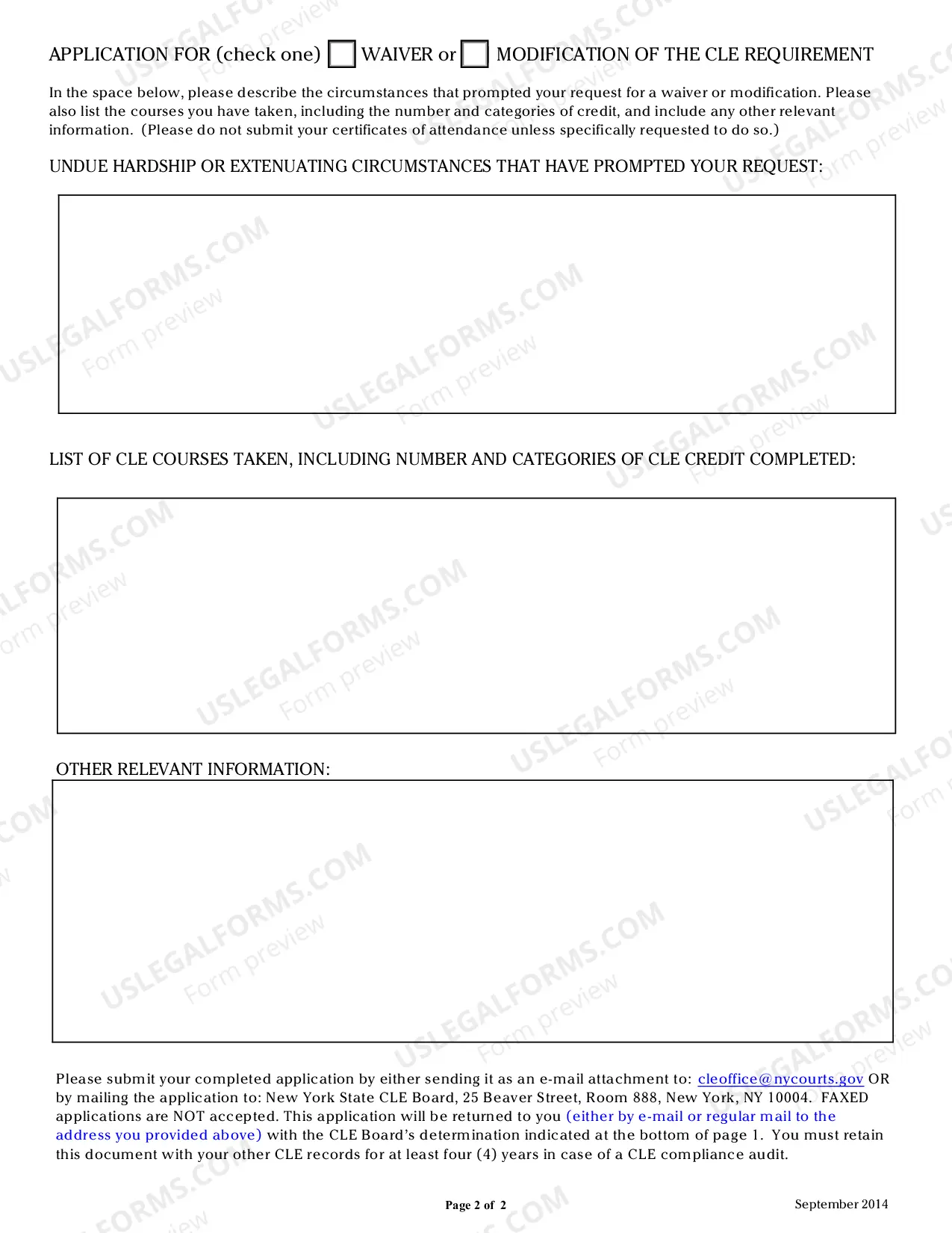 Preview Application For Waiver Or Modification of CLE Requirement