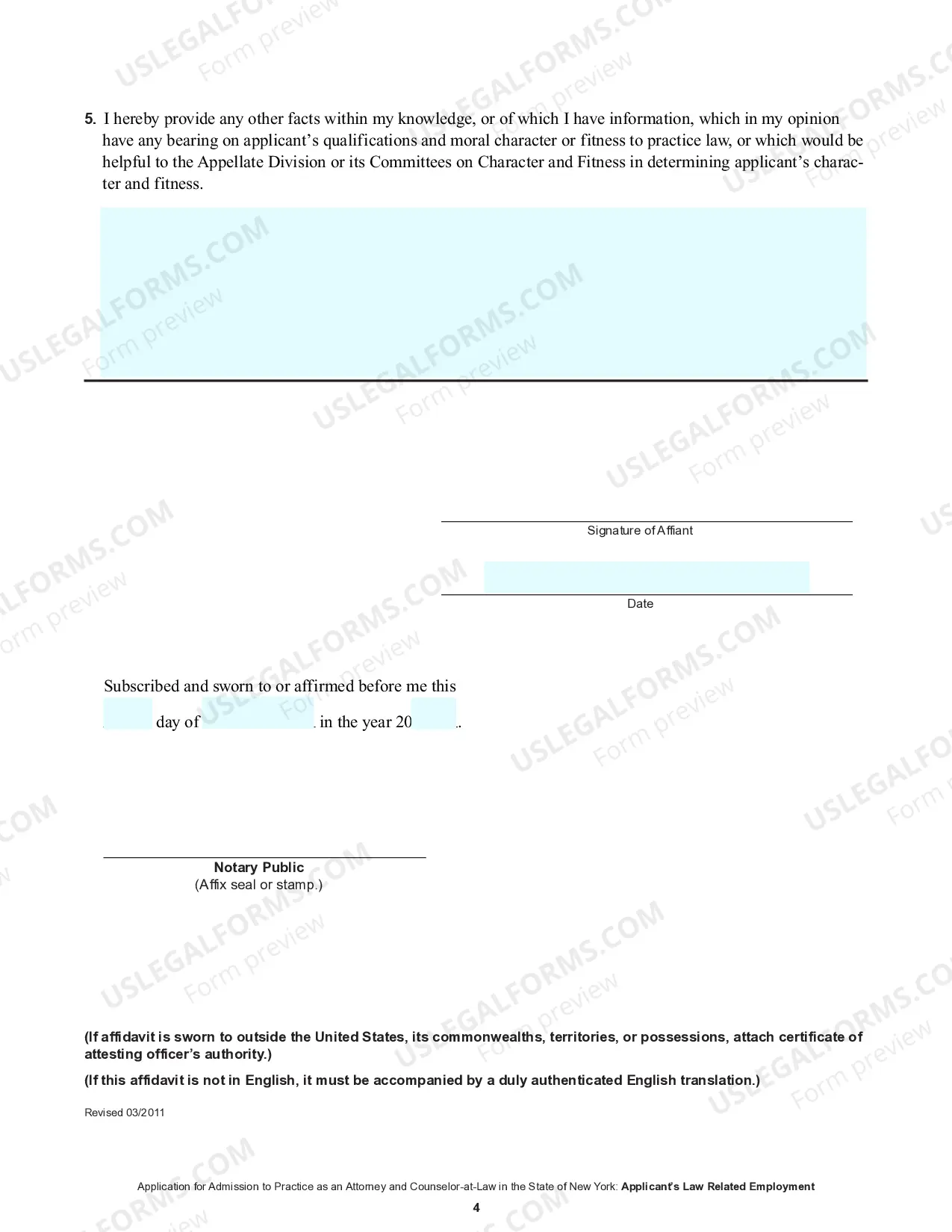 Preview Form Affidavit As To Applicants Law-Related Employment And-Or Solo Practice
