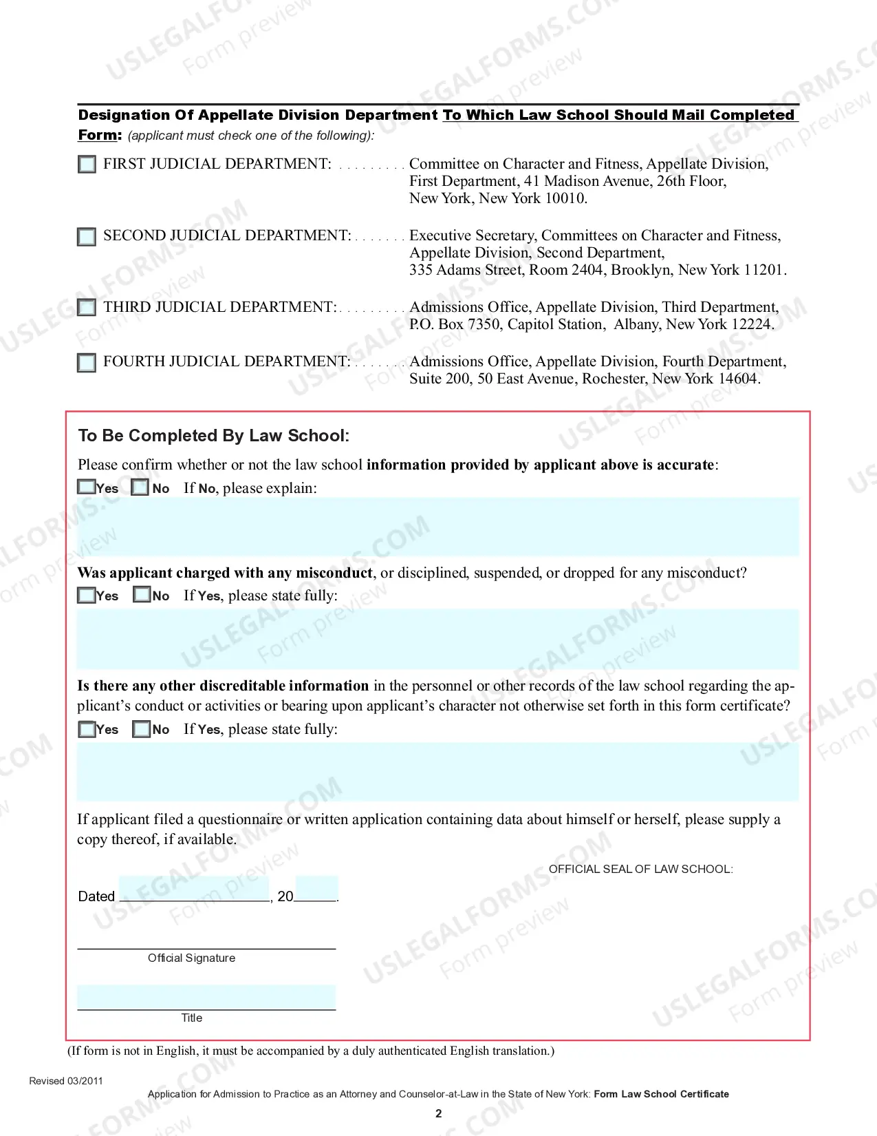 Preview Form Law School Certificate