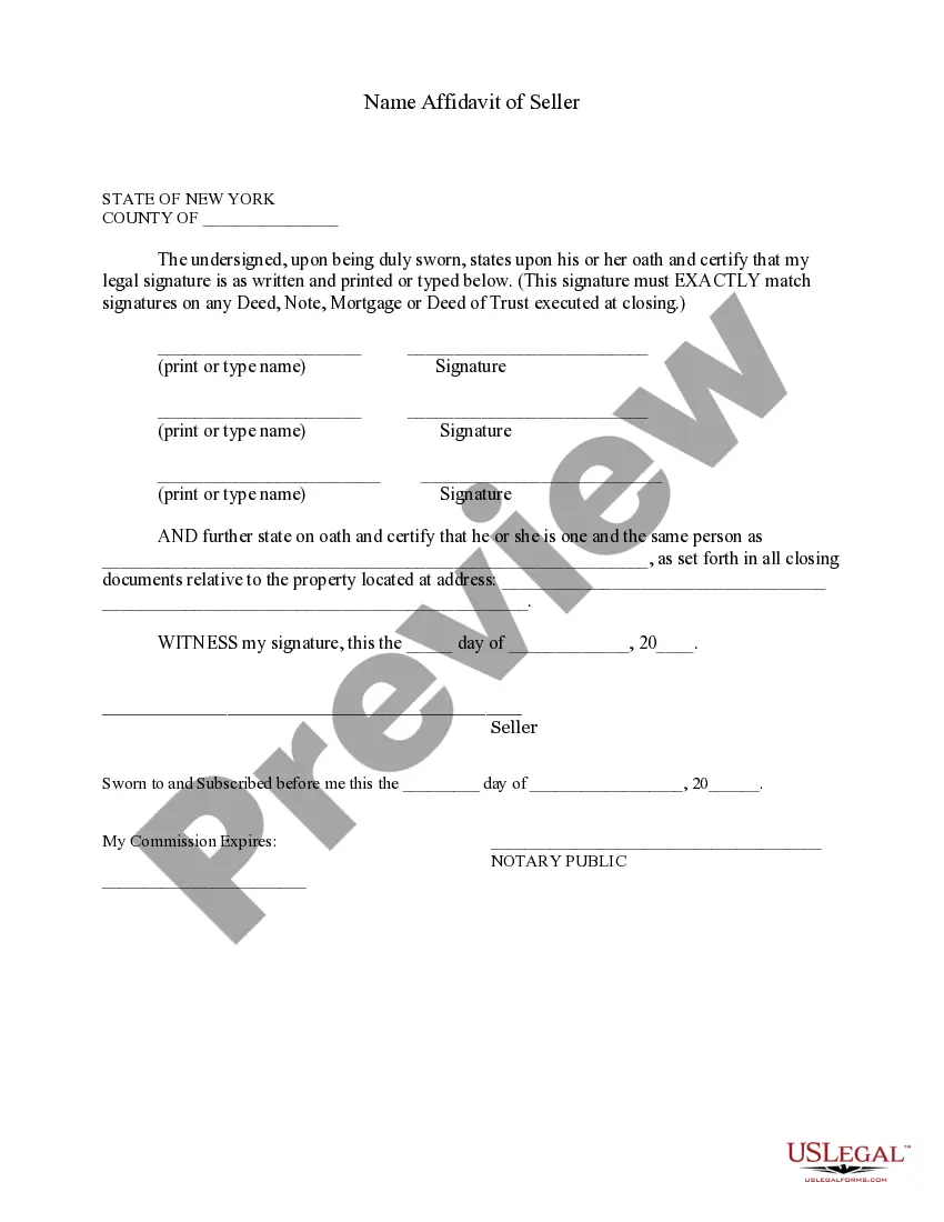 Preview Name Affidavit of Seller