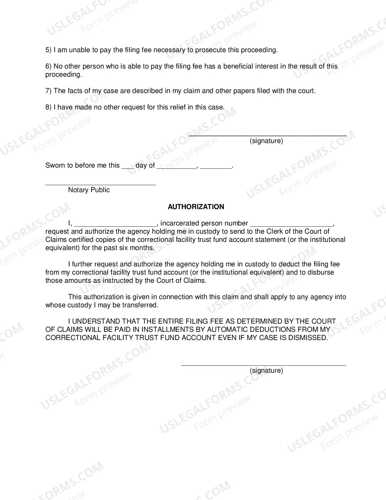Preview Affidavit In Support of Application Pursuant To CPLR 1101(f) (Filing Fee Reduction)