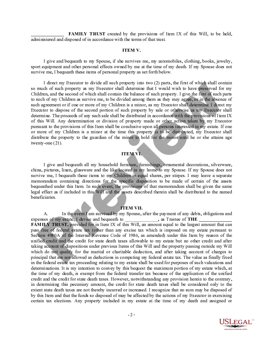 Get Complex Will with Credit Shelter Marital Trust for Large Estates Preview Complex Will with Credit Shelter Marital Trust for Large Estates