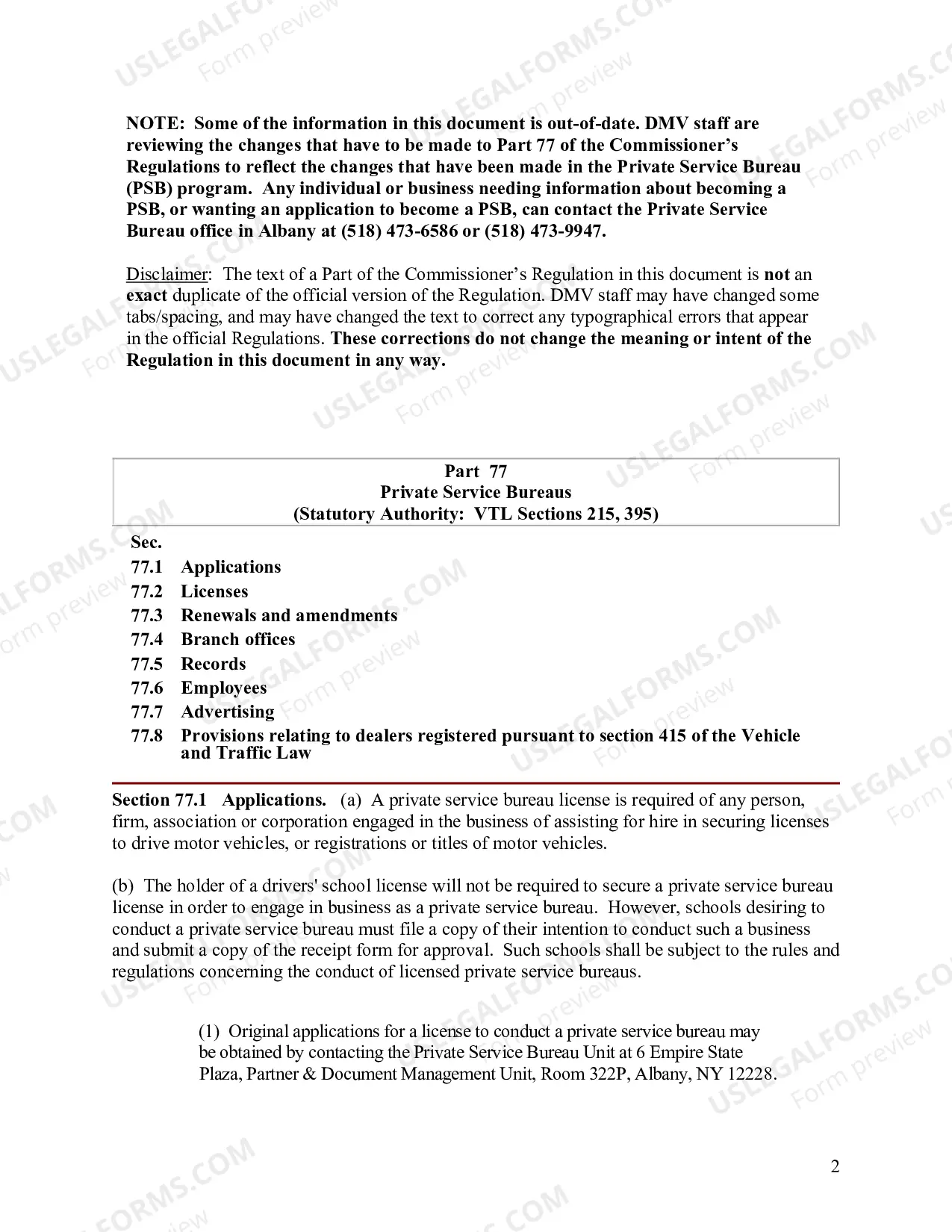 Preview NYS Private Service Bureau Regulations