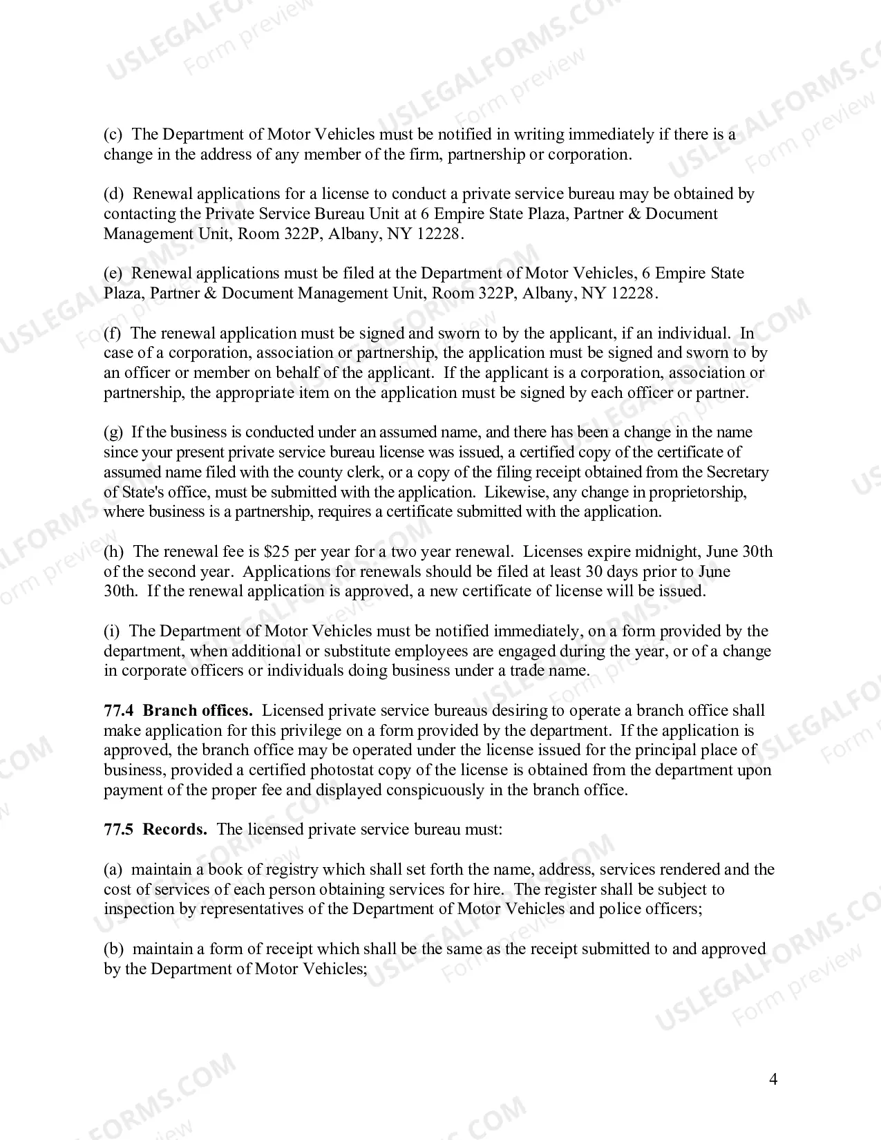 Preview NYS Private Service Bureau Regulations