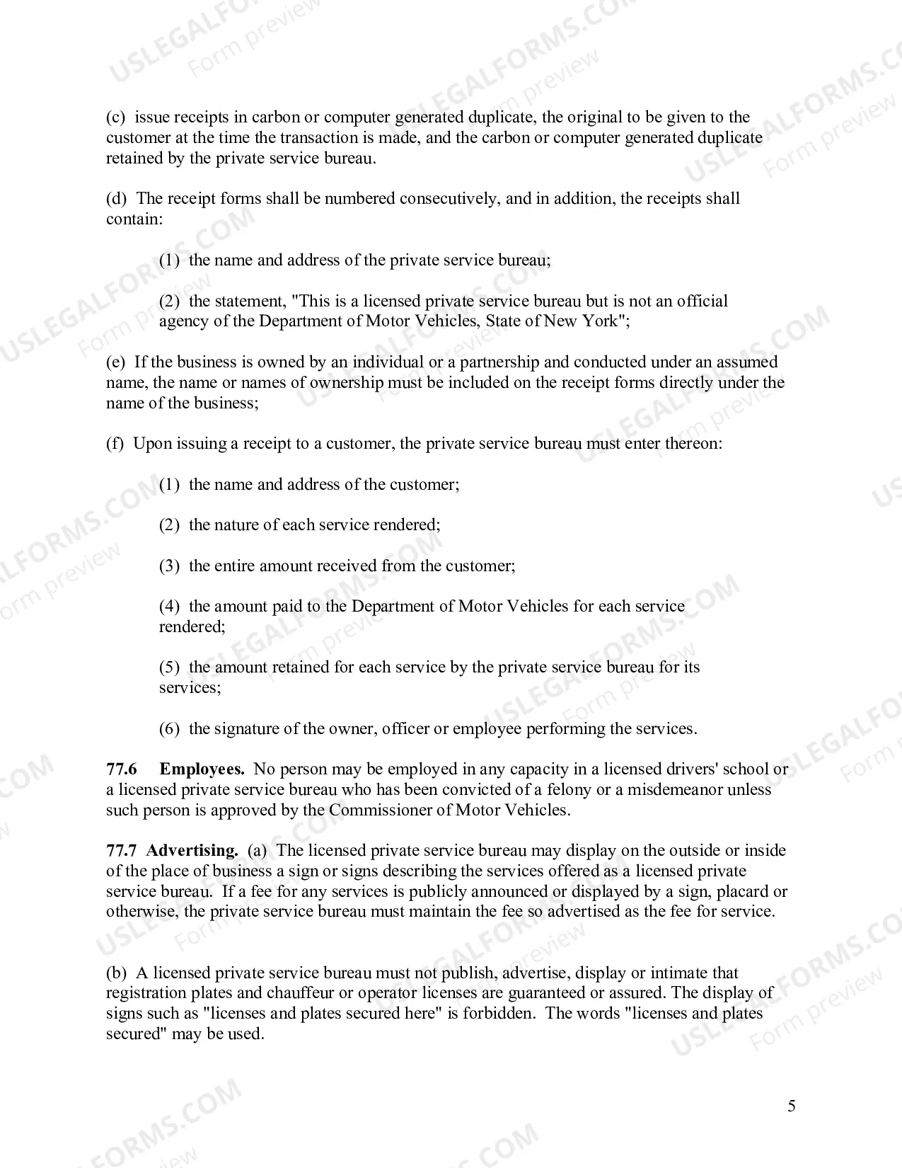 Preview NYS Private Service Bureau Regulations