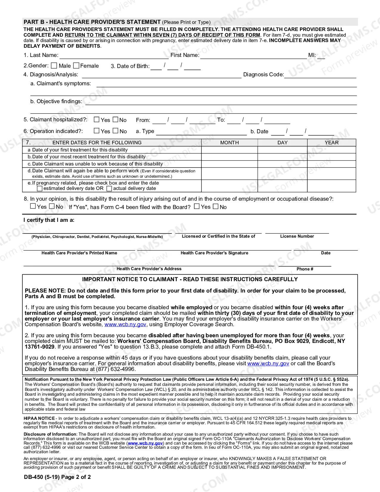 Preview Notice And Proof of Claim For Disability Benefits