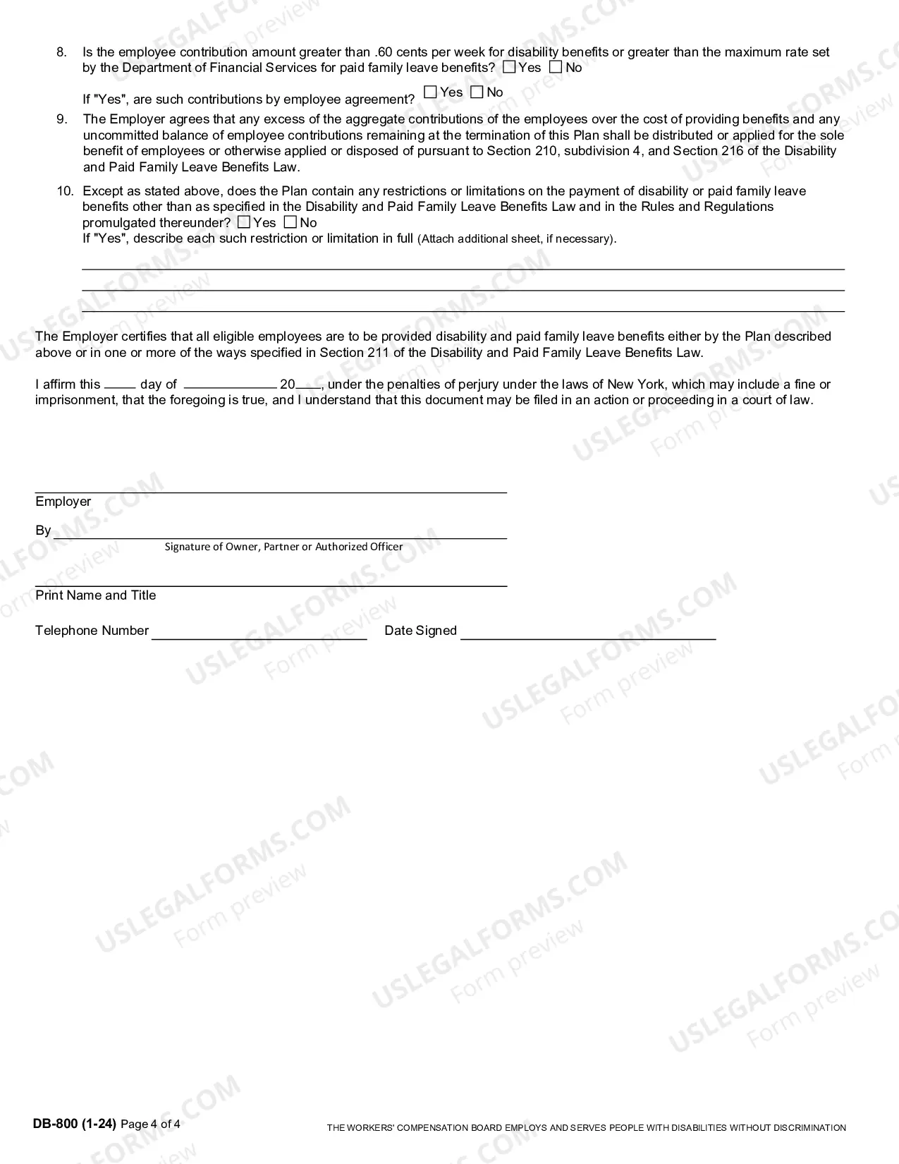 Preview Self-Insured Employers providing Disability and/or Paid Family Leave Benefits offering a shorter waiting period or a longer duration than statute requires (Application and Agreement)