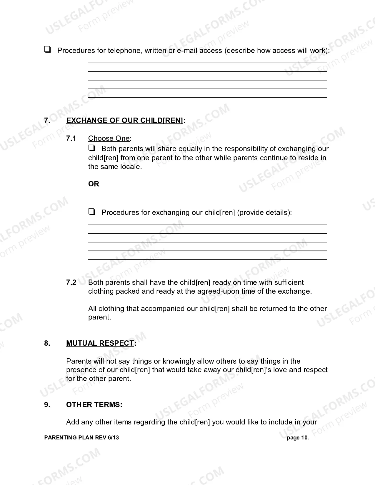Preview Parenting Plan