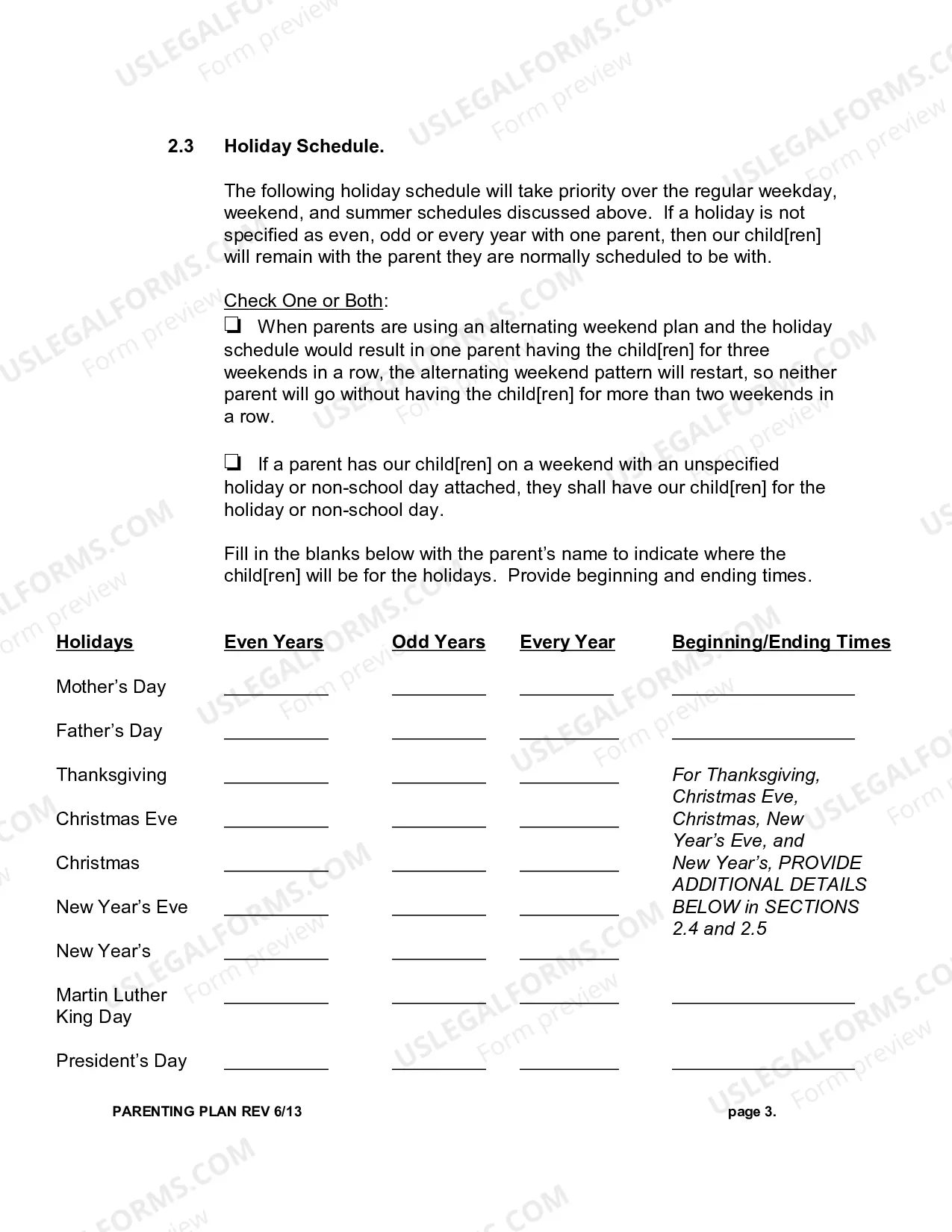 Preview Parenting Plan