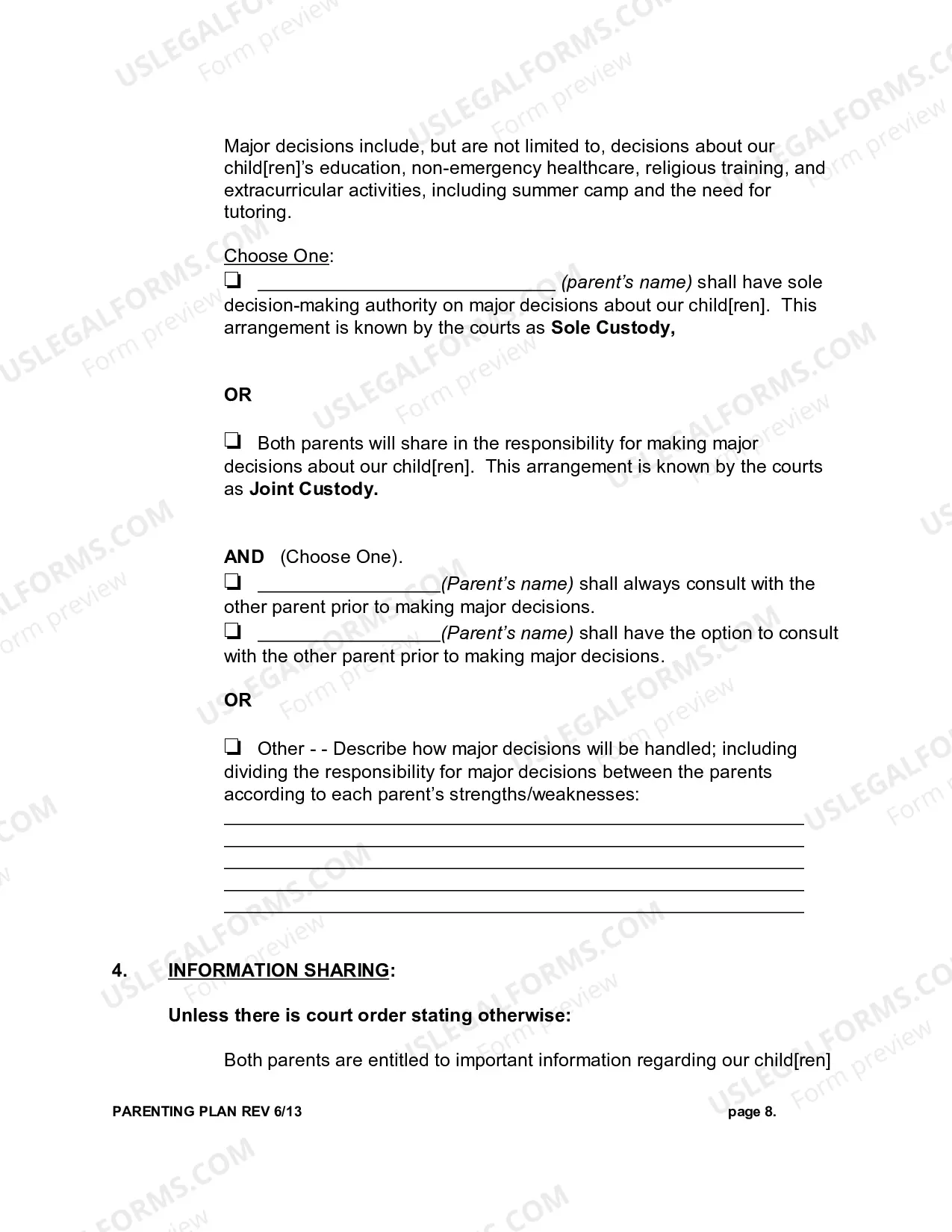 Preview Parenting Plan