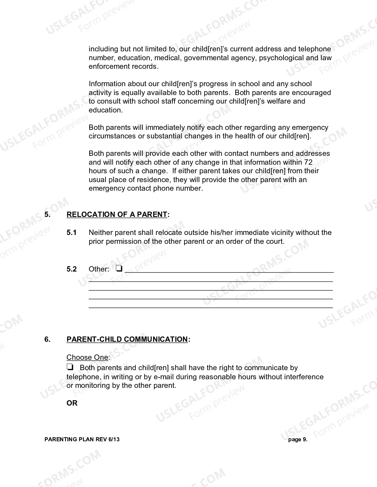 Preview Parenting Plan