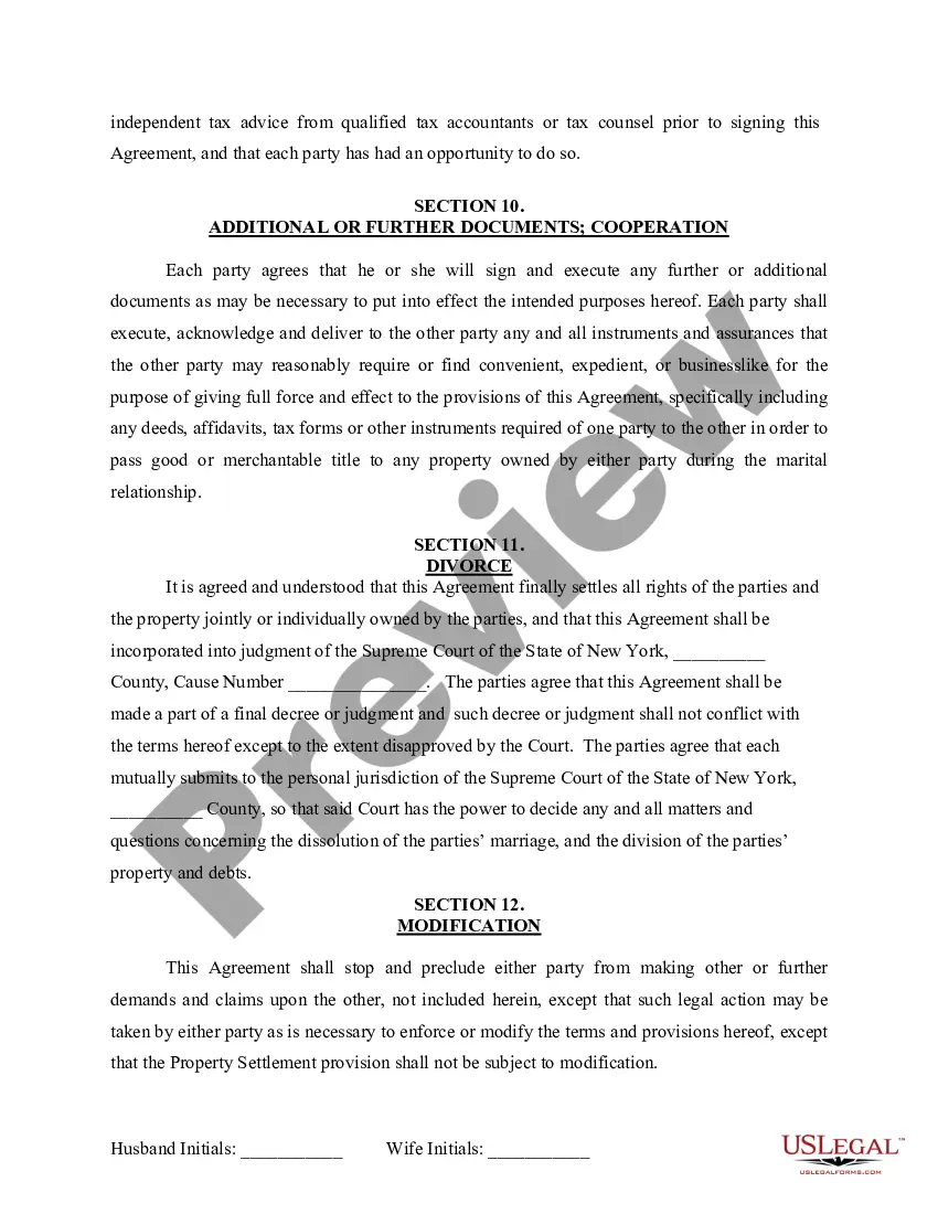 Preview Marital Domestic Separation and Property Settlement Agreement for persons with No Children, No Joint Property or Debts where Divorce Action Filed
