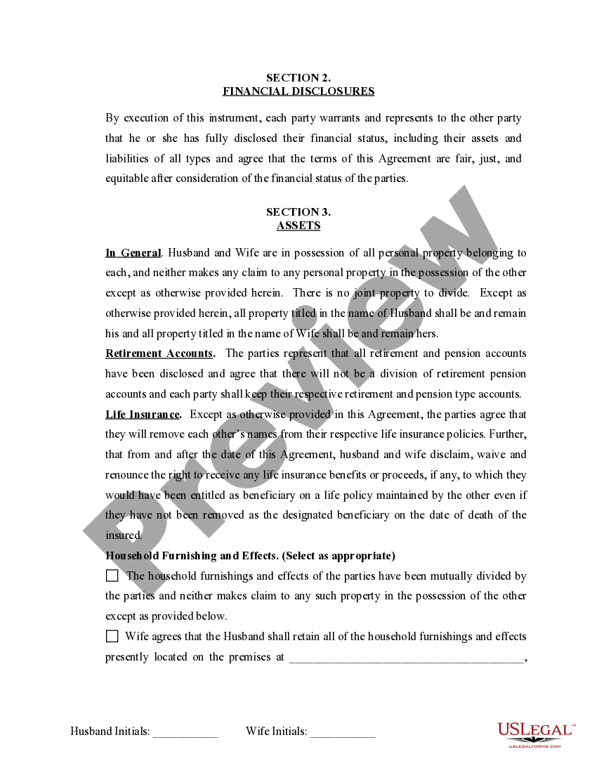 New York Marital Domestic Separation and Property Settlement Agreement