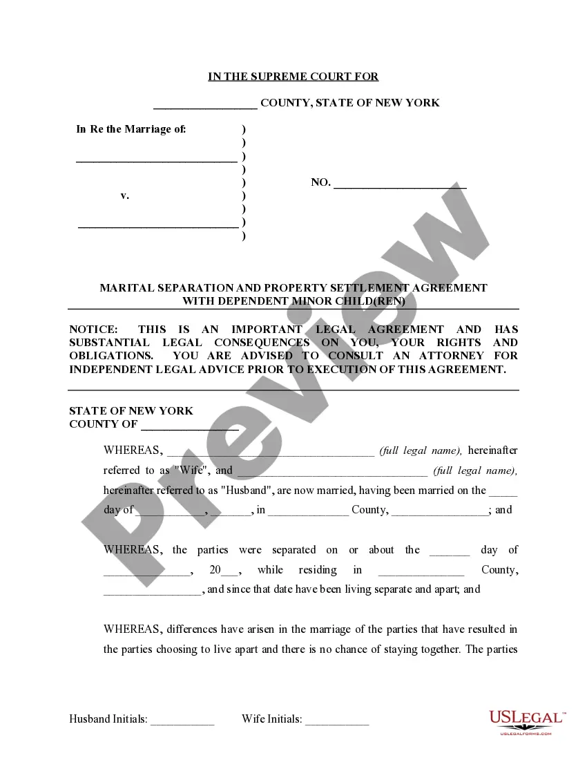 Get Marital Domestic Separation and Property Settlement Agreement Minor Children no Joint Property or Debts where Divorce Action Filed Preview Marital Domestic Separation and Property Settlement Agreement Minor Children no Joint Property or Debts where Divorce Action Filed
