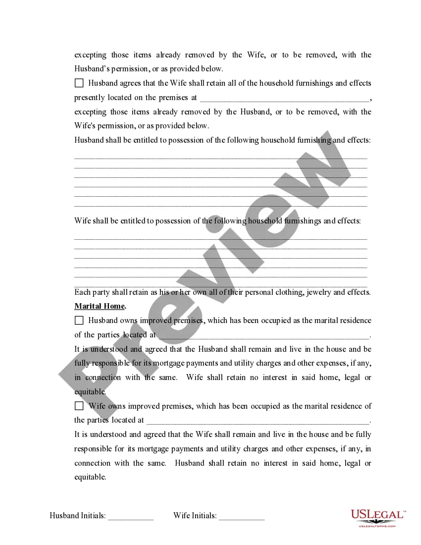 Get Marital Domestic Separation and Property Settlement Agreement Minor Children no Joint Property or Debts where Divorce Action Filed Preview Marital Domestic Separation and Property Settlement Agreement Minor Children no Joint Property or Debts where Divorce Action Filed