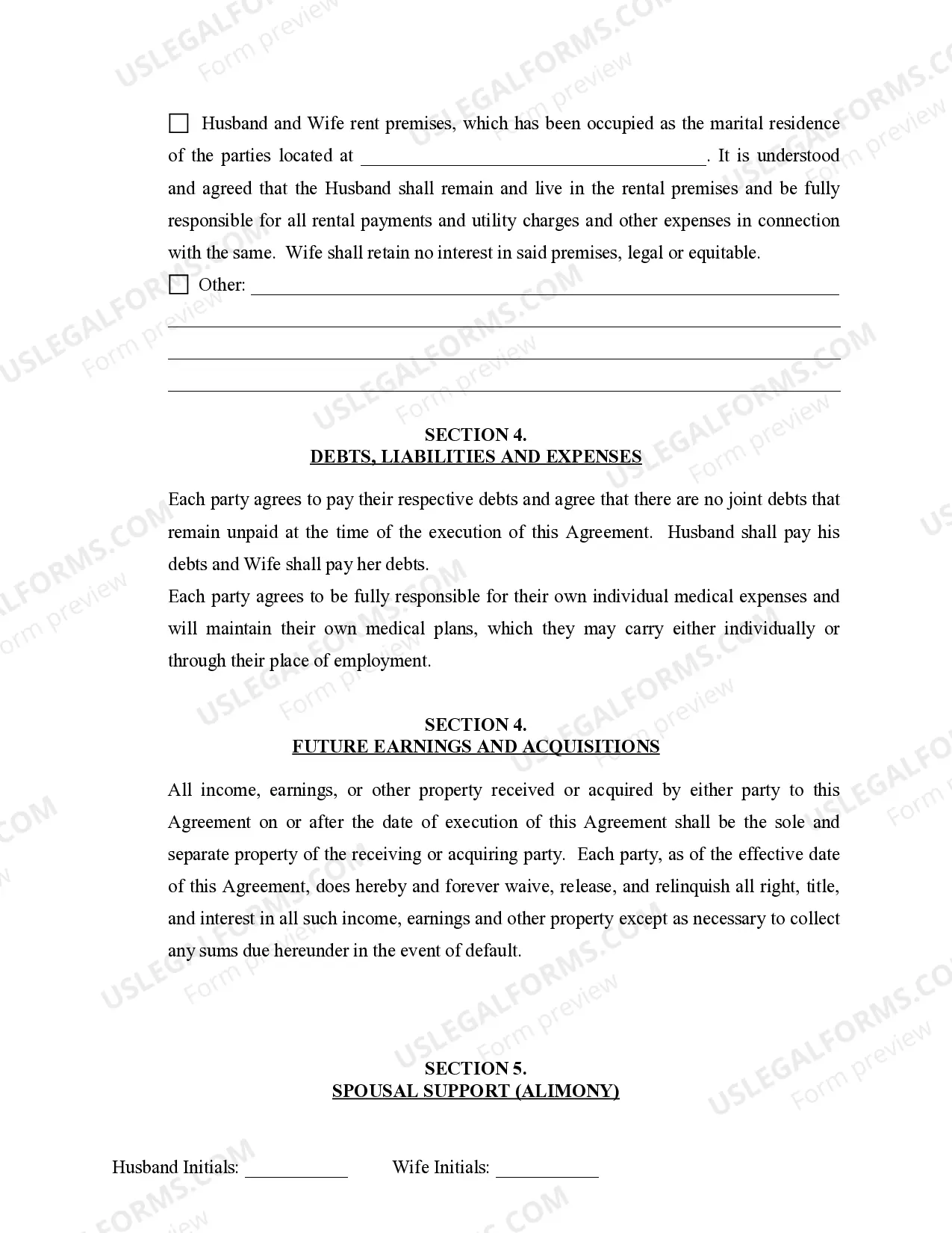 Preview Marital Domestic Separation and Property Settlement Agreement Minor Children no Joint Property or Debts effective Immediately