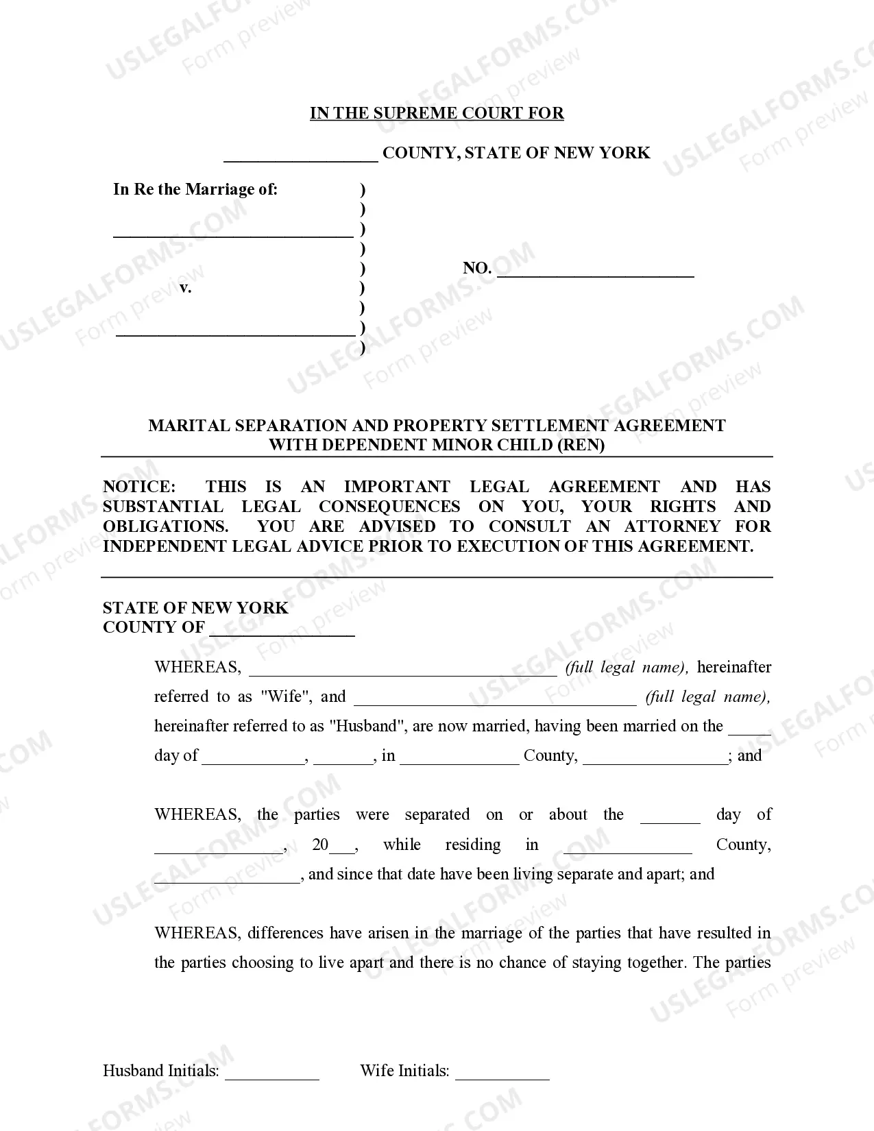 Preview Marital Domestic Separation and Property Settlement Agreement Minor Children Parties May have Joint Property or Debts where Divorce Action Filed